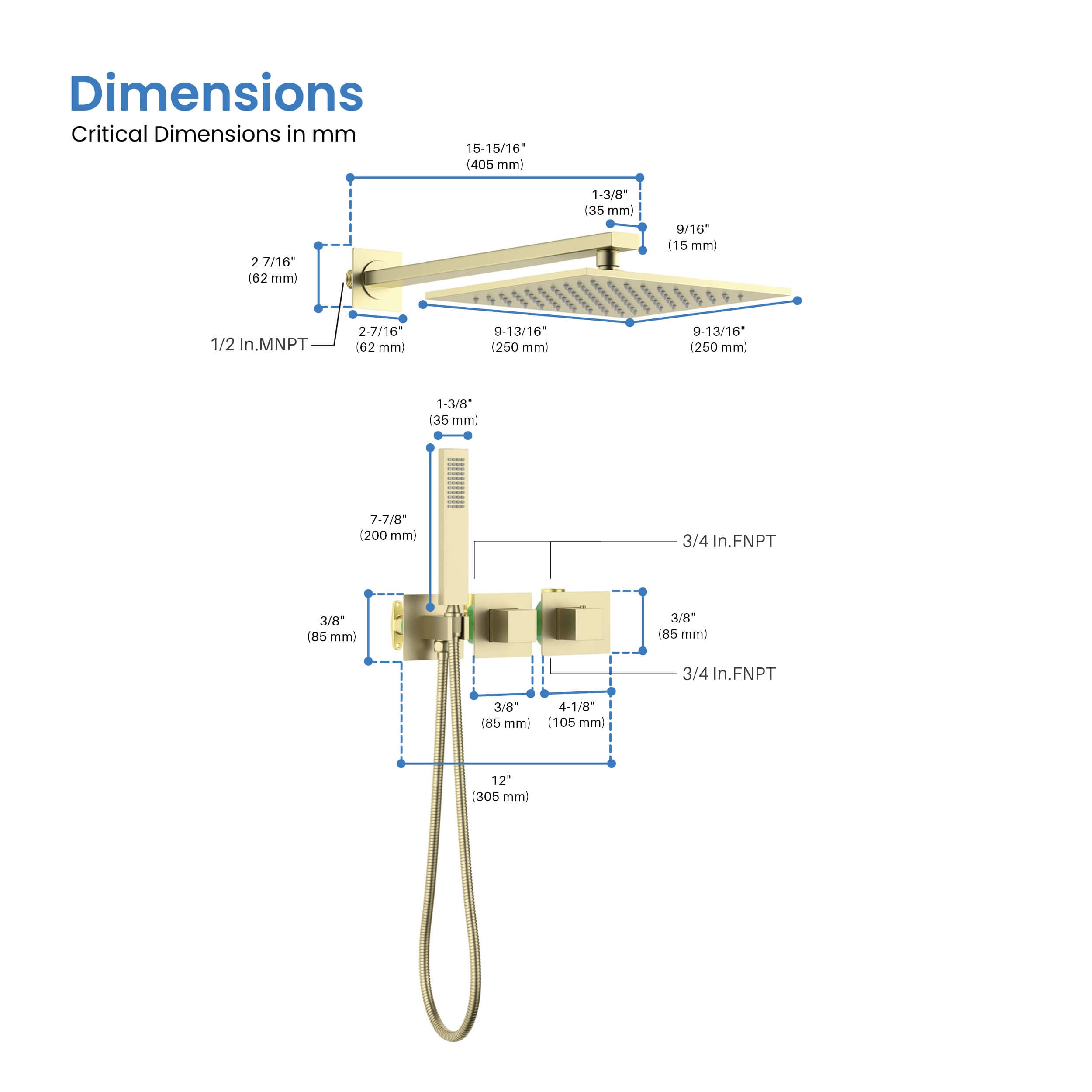 Quadra 2-Function Thermostatic Wall Mount Shower System With Rough-in Valve - CSF-4014