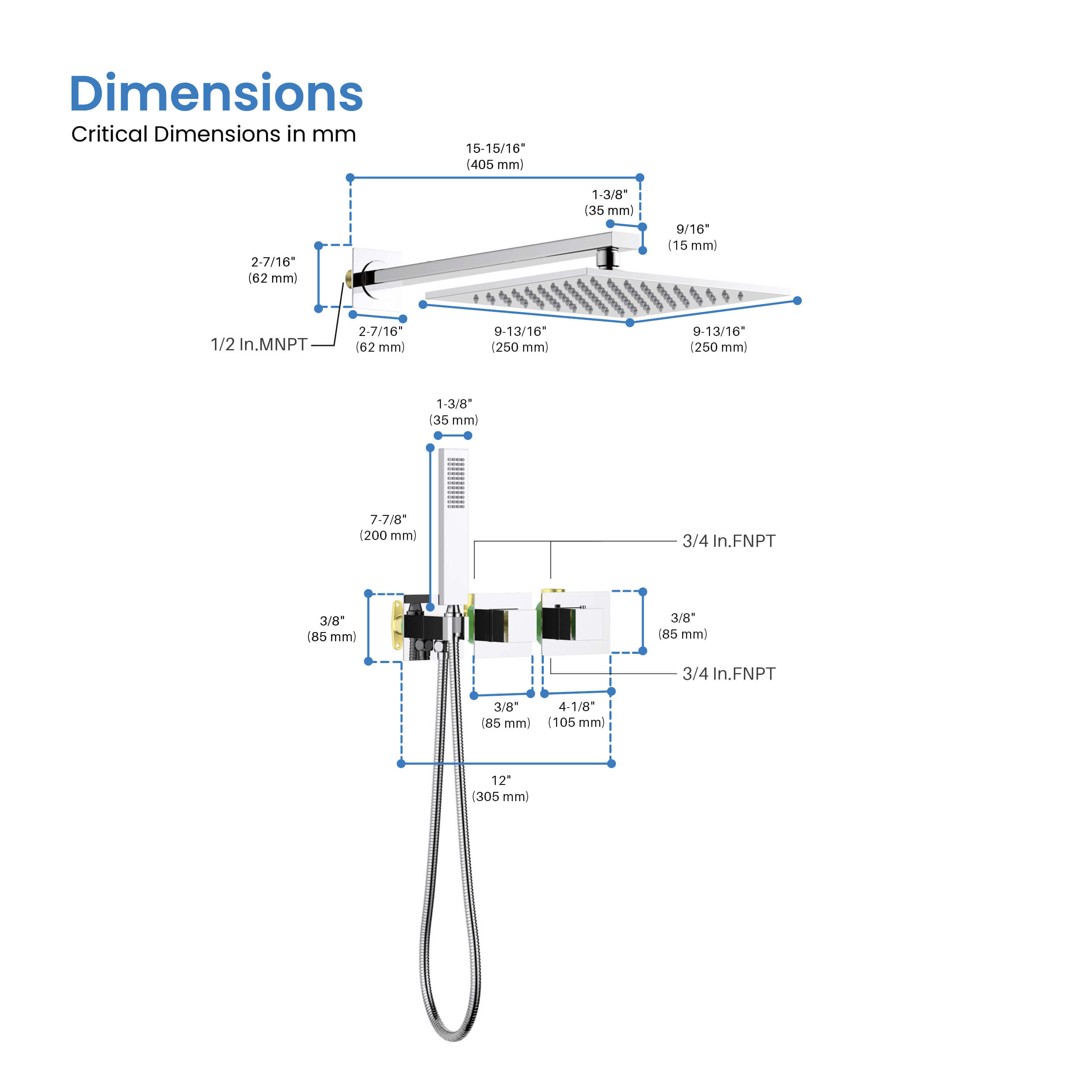 Quadra 2-Function Thermostatic Wall Mount Shower System With Rough-in Valve - CSF-4014