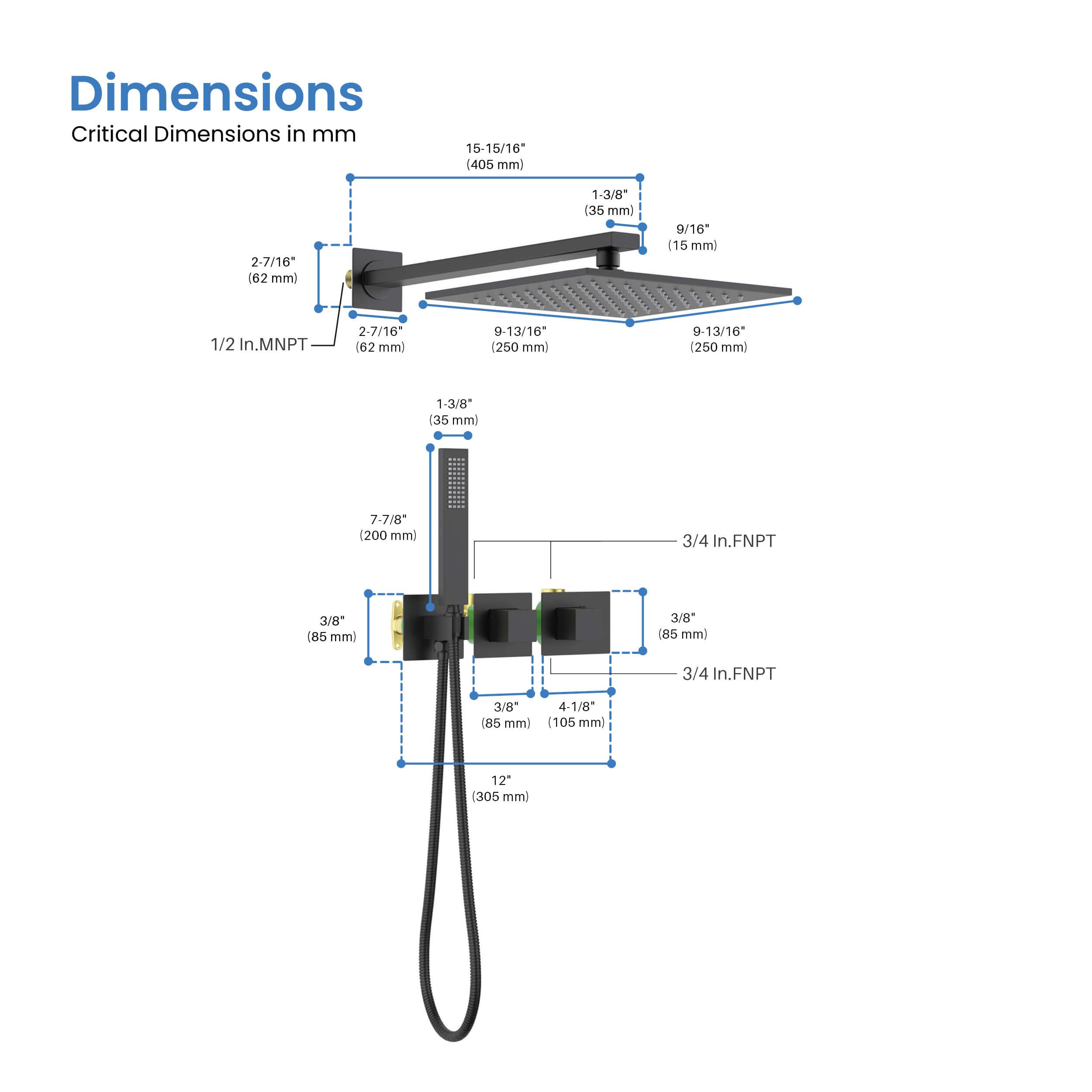 Quadra 2-Function Thermostatic Wall Mount Shower System With Rough-in Valve - CSF-4014