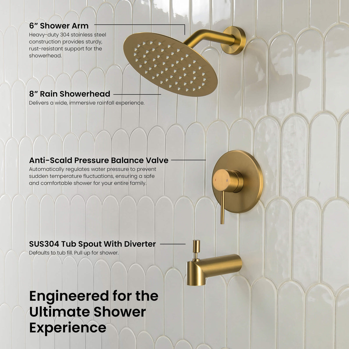 Halo Single Function Pressure Balanced Complete Shower Faucet Set with Tub Spout - CSF-4016