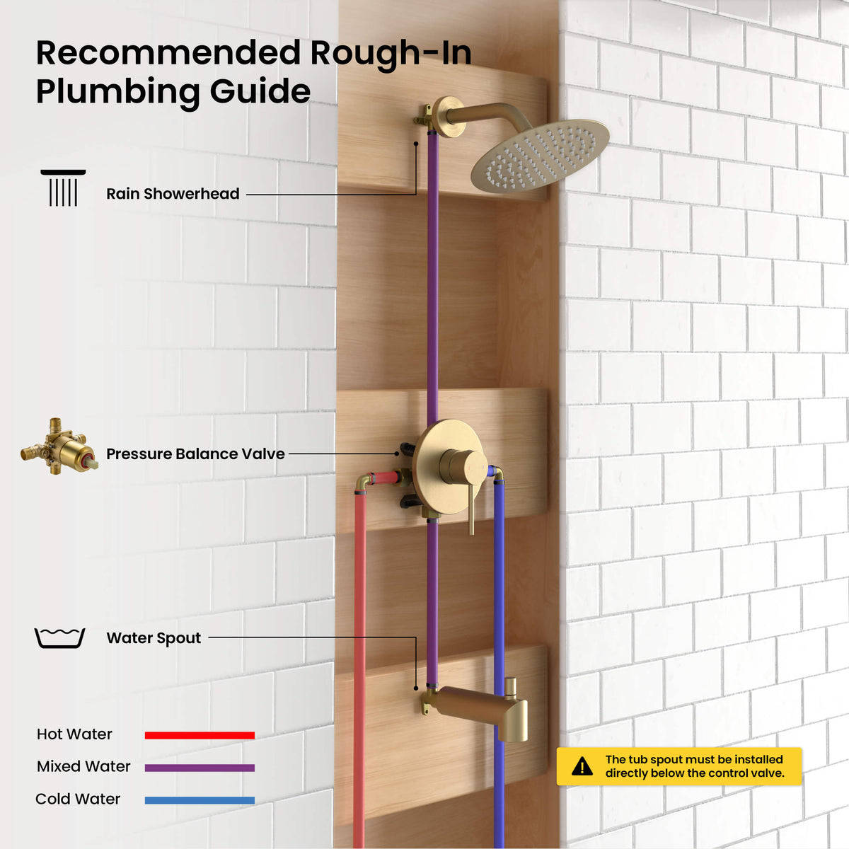 Halo Single Function Pressure Balanced Complete Shower Faucet Set with Tub Spout - CSF-4016