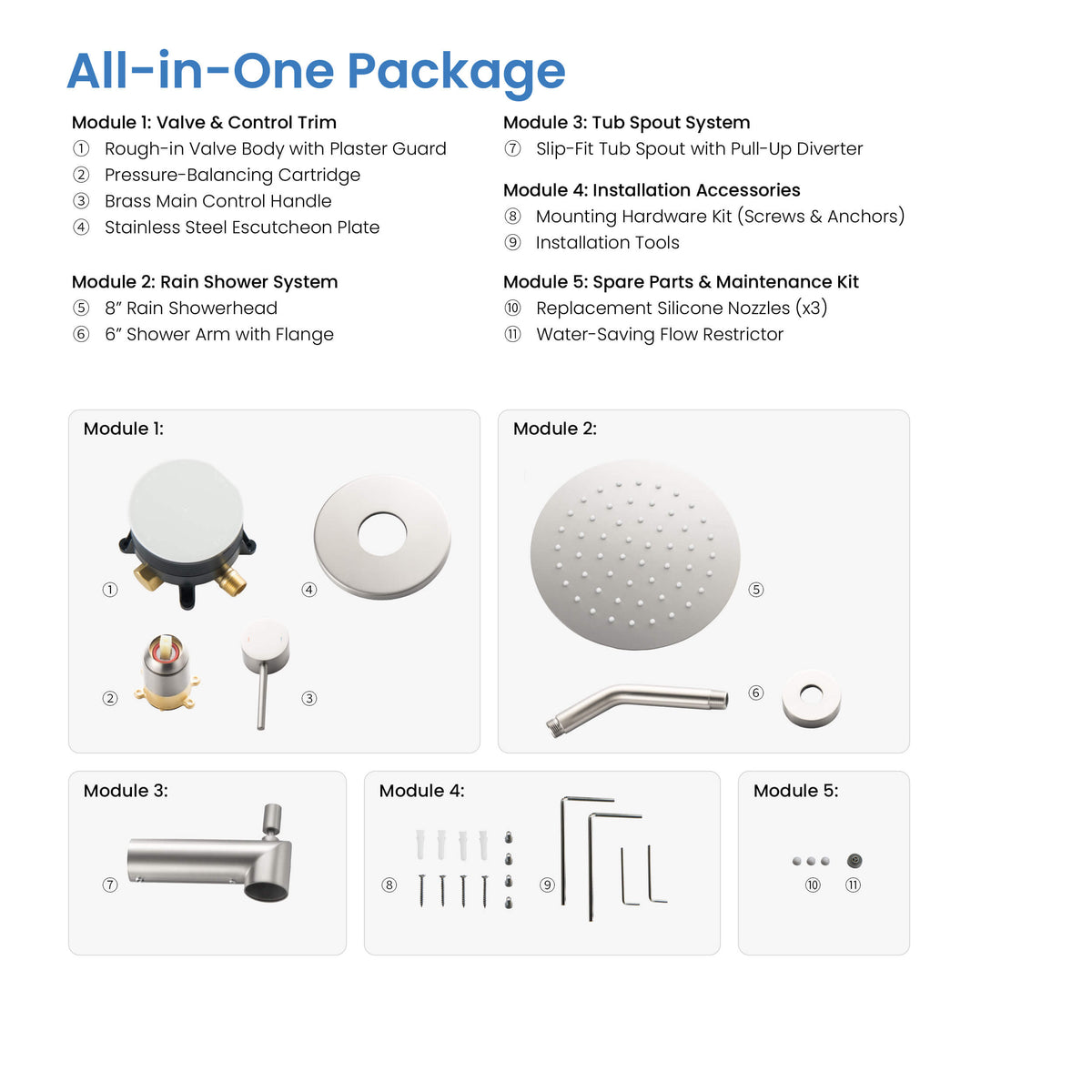 Halo Single Function Pressure Balanced Complete Shower Faucet Set with Tub Spout - CSF-4016