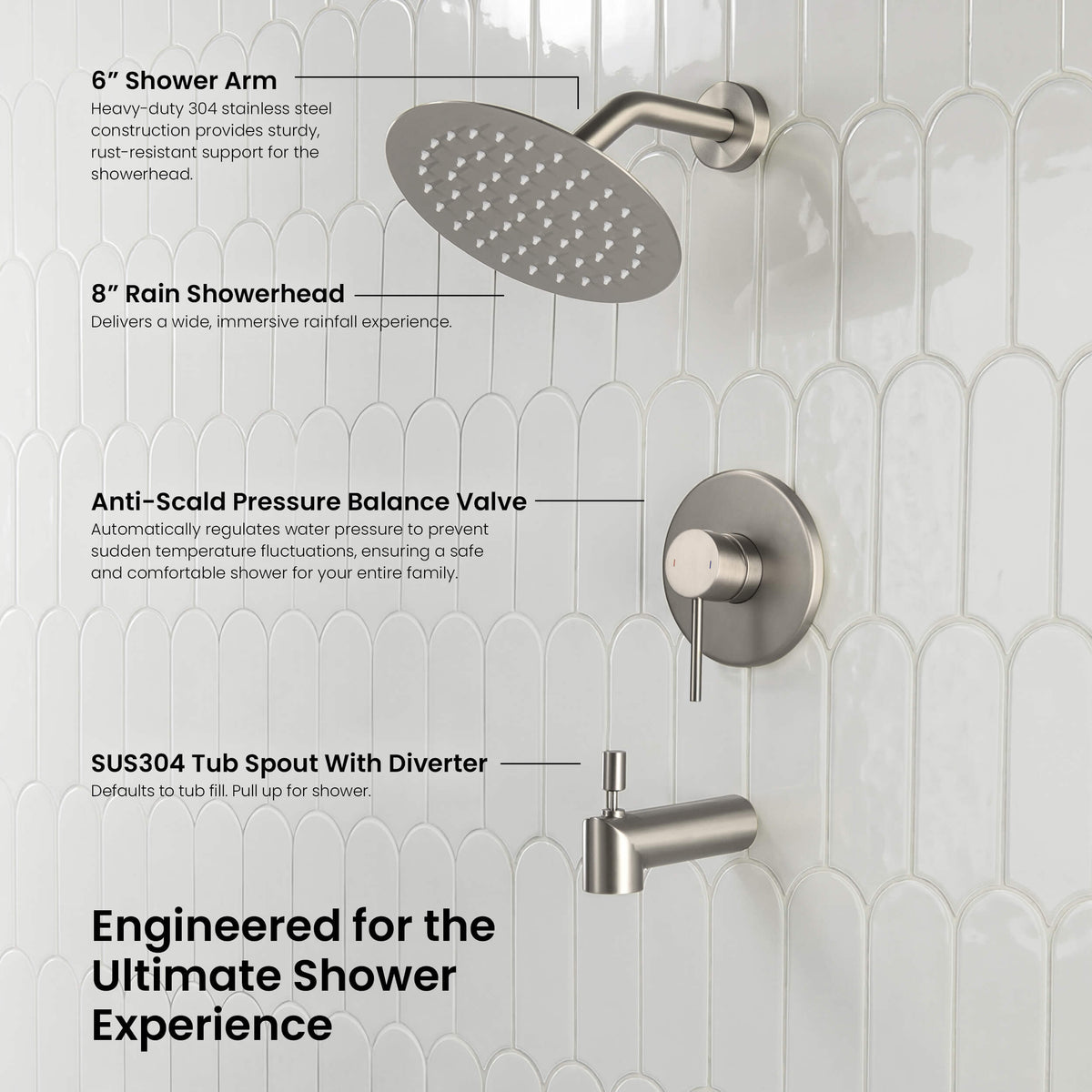 Halo Single Function Pressure Balanced Complete Shower Faucet Set with Tub Spout - CSF-4016