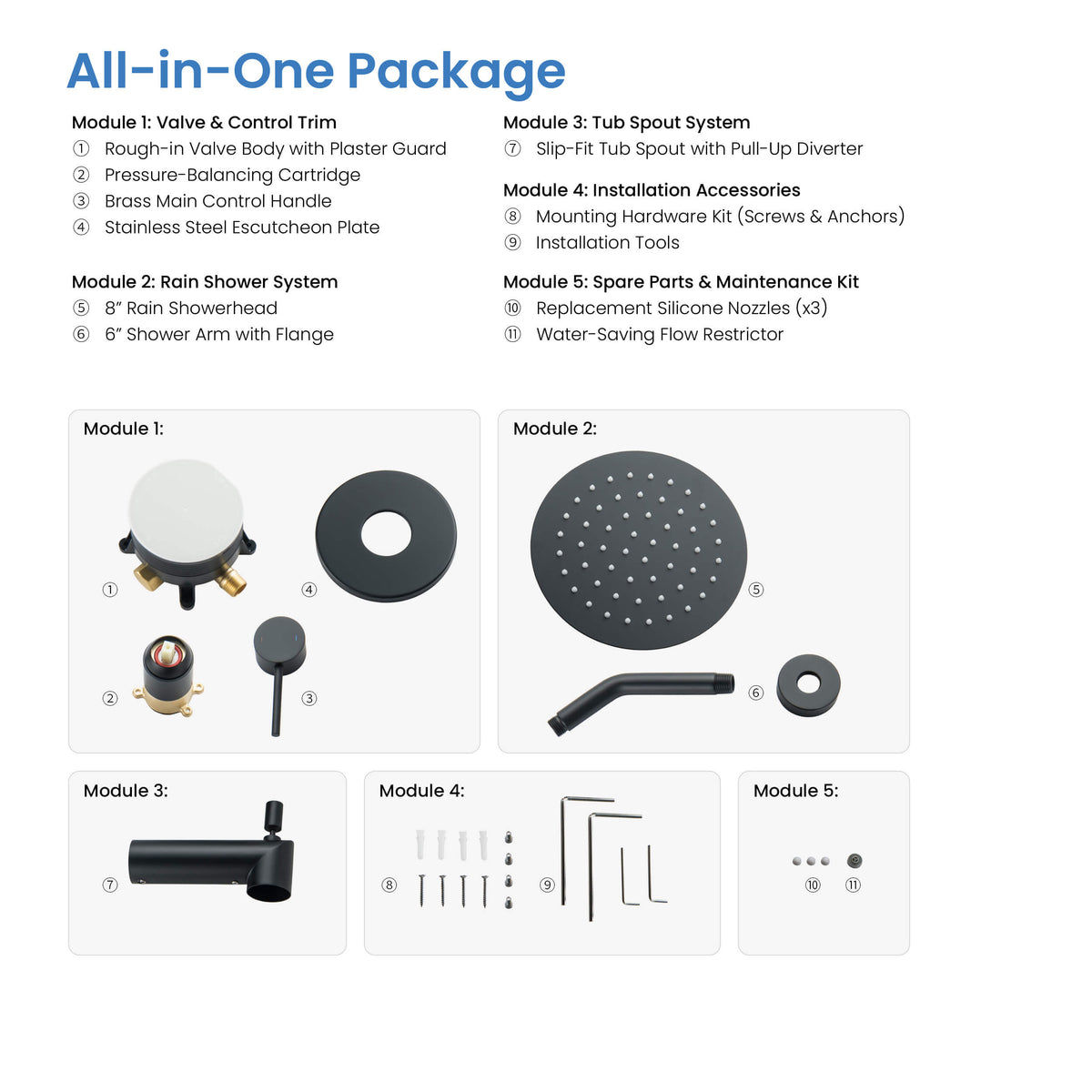 Halo Single Function Pressure Balanced Complete Shower Faucet Set with Tub Spout - CSF-4016