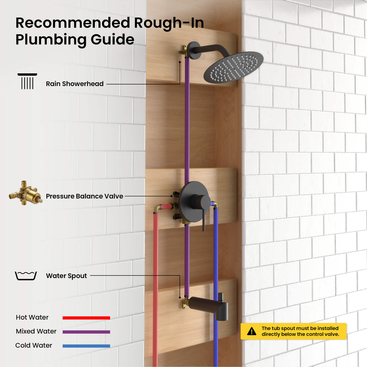 Halo Single Function Pressure Balanced Complete Shower Faucet Set with Tub Spout - CSF-4016