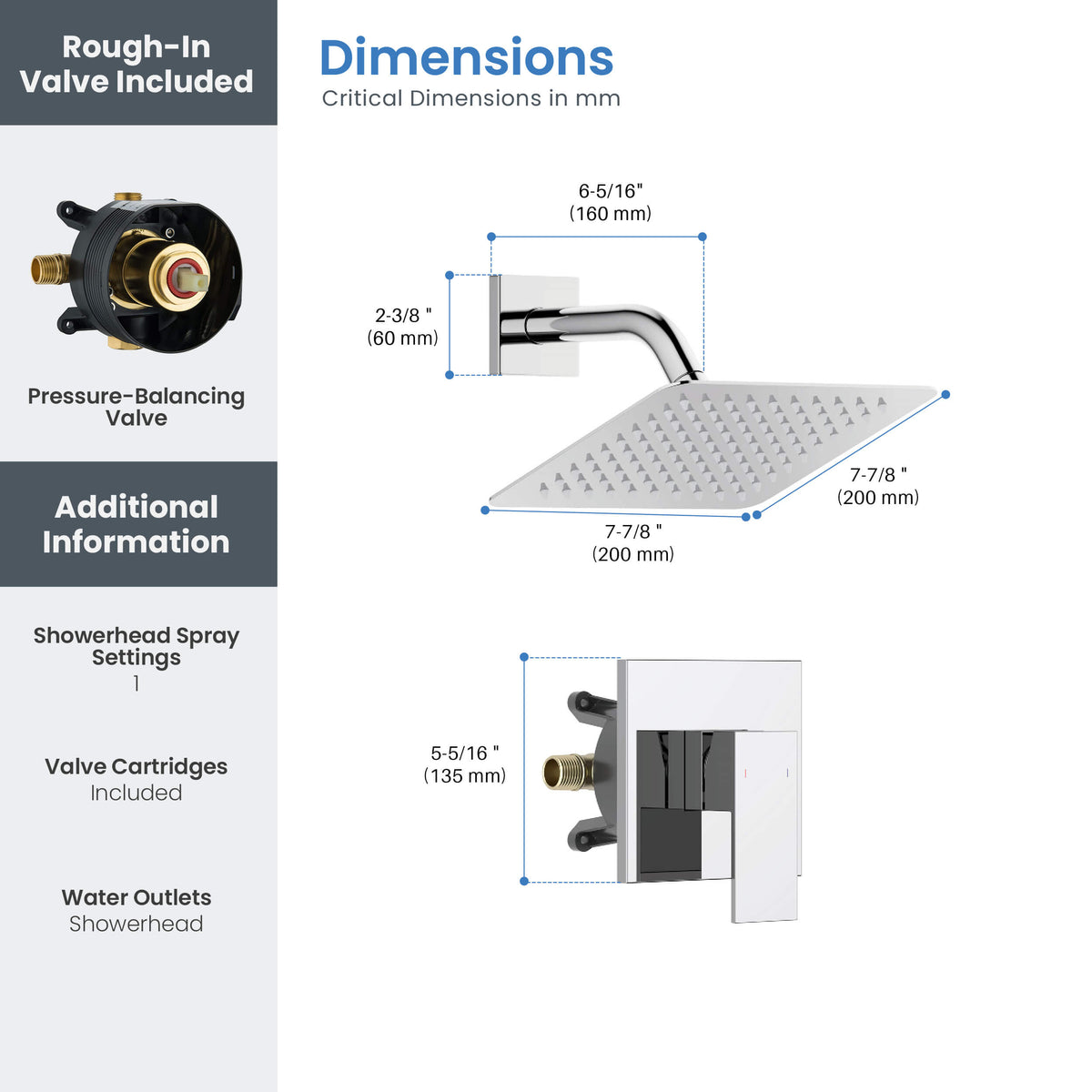 Quadra Single Function Pressure Balanced Complete Shower Faucet Set - CSF-4017
