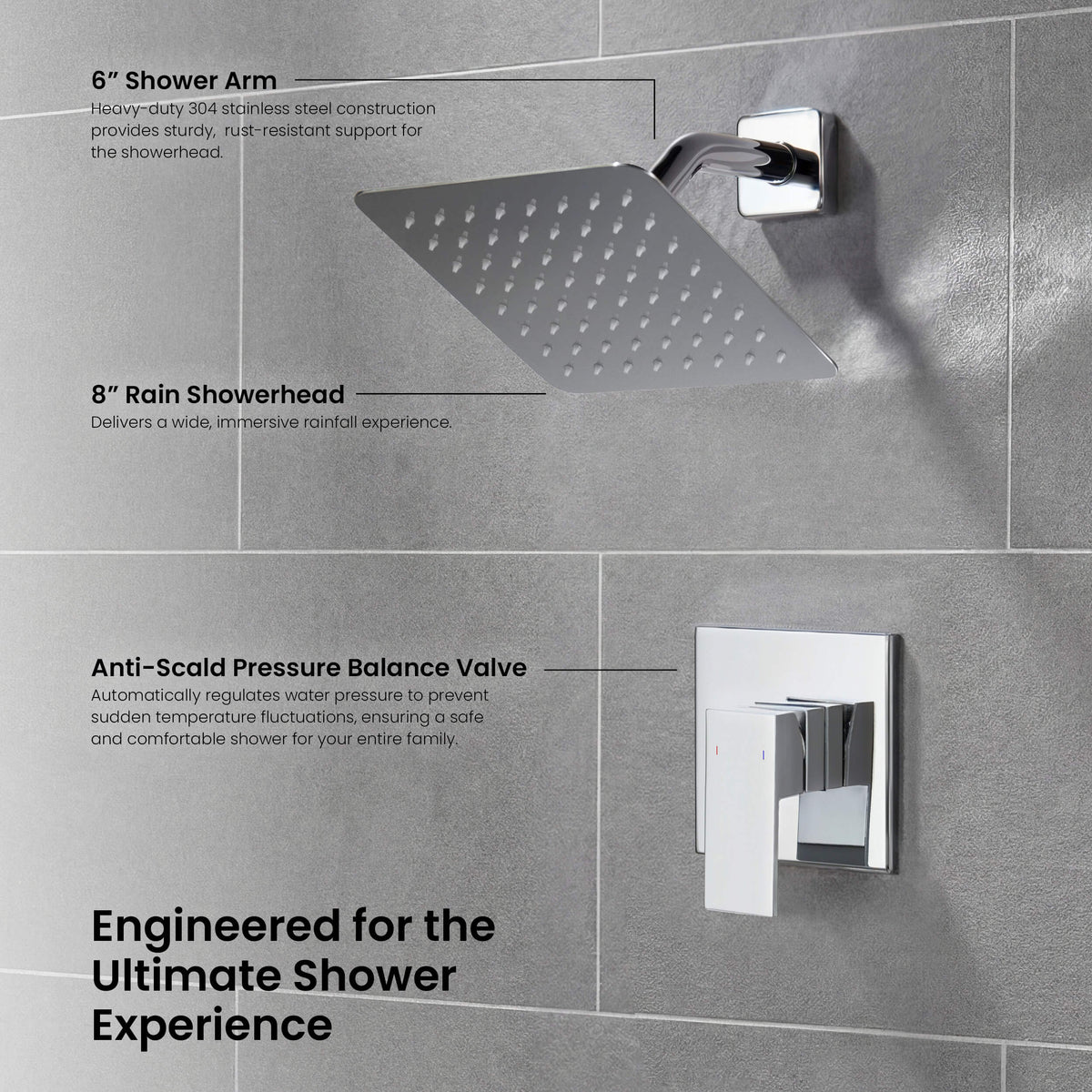 Quadra Single Function Pressure Balanced Complete Shower Faucet Set - CSF-4017