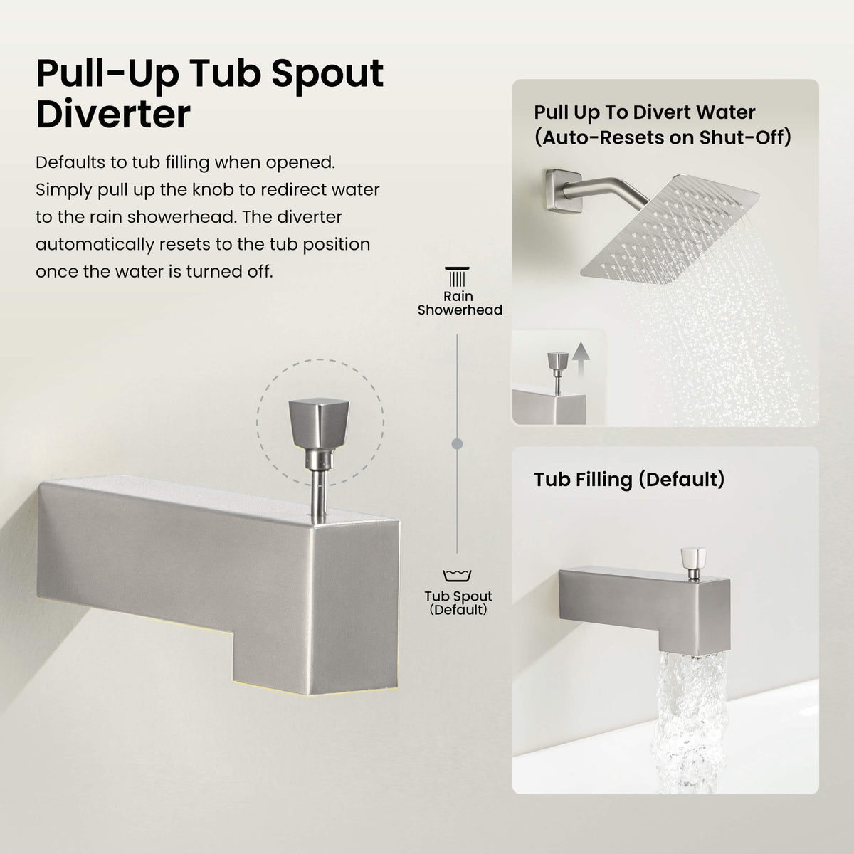 Quadra Single Function Pressure Balanced Complete Shower Faucet Set with Tub Spout - CSF-4018