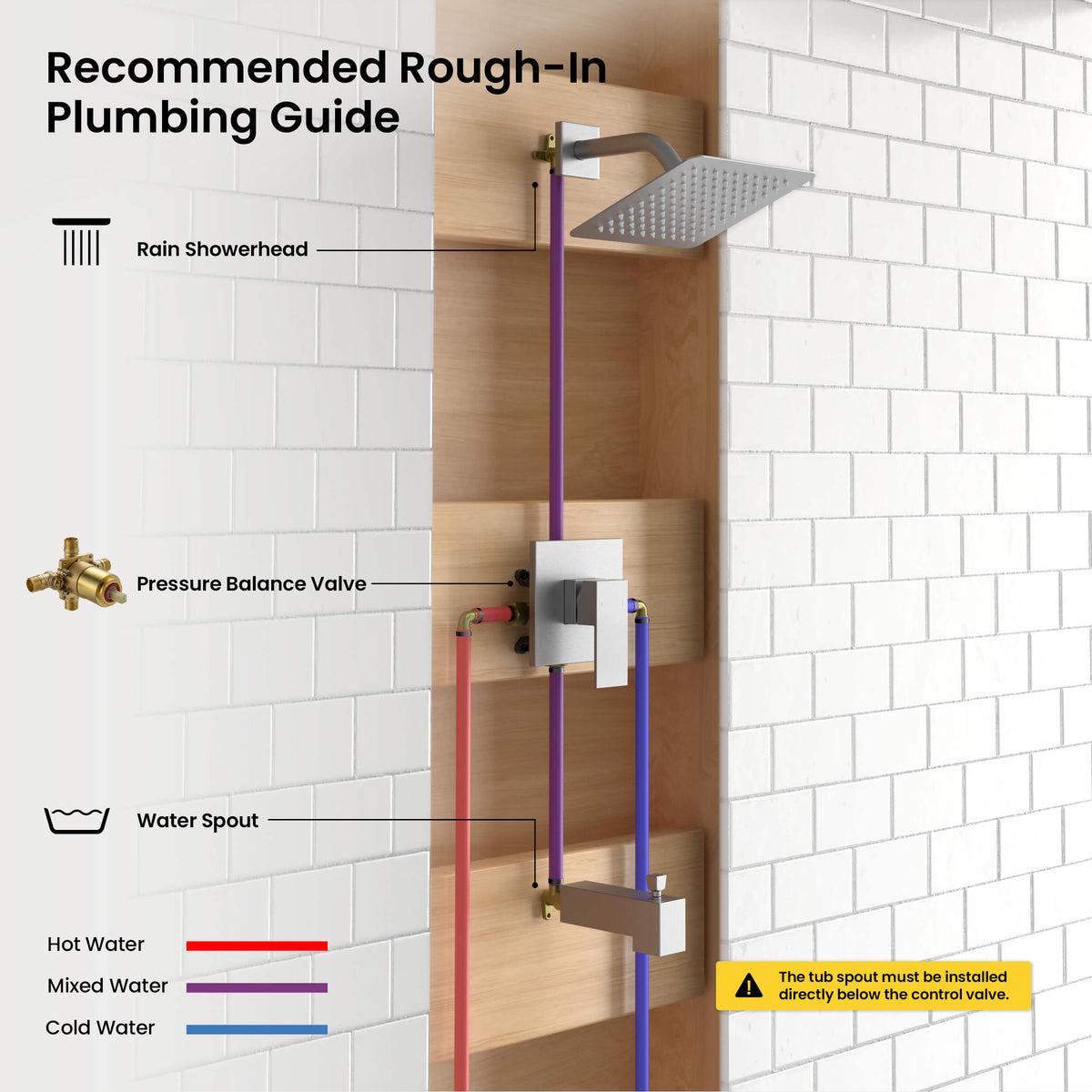Quadra Single Function Pressure Balanced Complete Shower Faucet Set with Tub Spout - CSF-4018