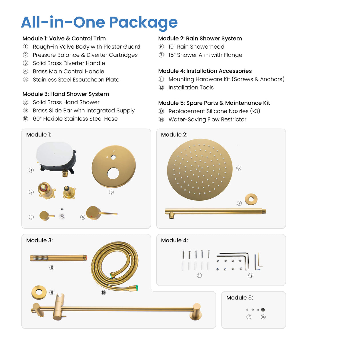 Halo 2-Function Pressure Balanced Complete Shower Faucet Set with Slide Bar - CSF-4019