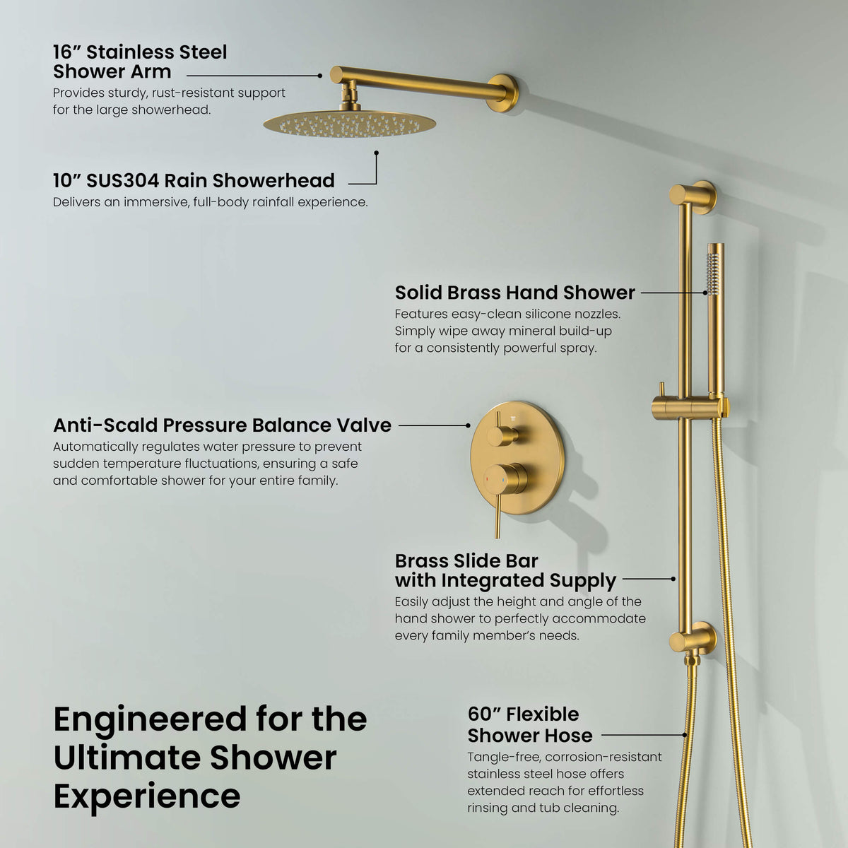 Halo 2-Function Pressure Balanced Complete Shower Faucet Set with Slide Bar - CSF-4019
