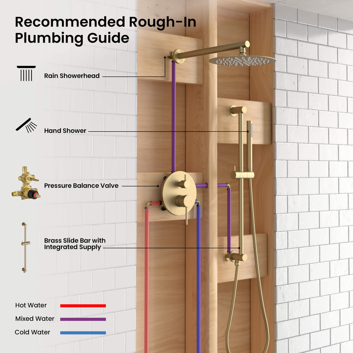 Halo 2-Function Pressure Balanced Complete Shower Faucet Set with Slide Bar - CSF-4019