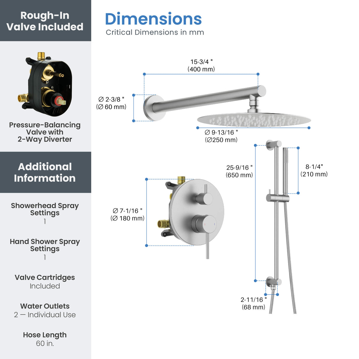 Halo 2-Function Pressure Balanced Complete Shower Faucet Set with Slide Bar - CSF-4019