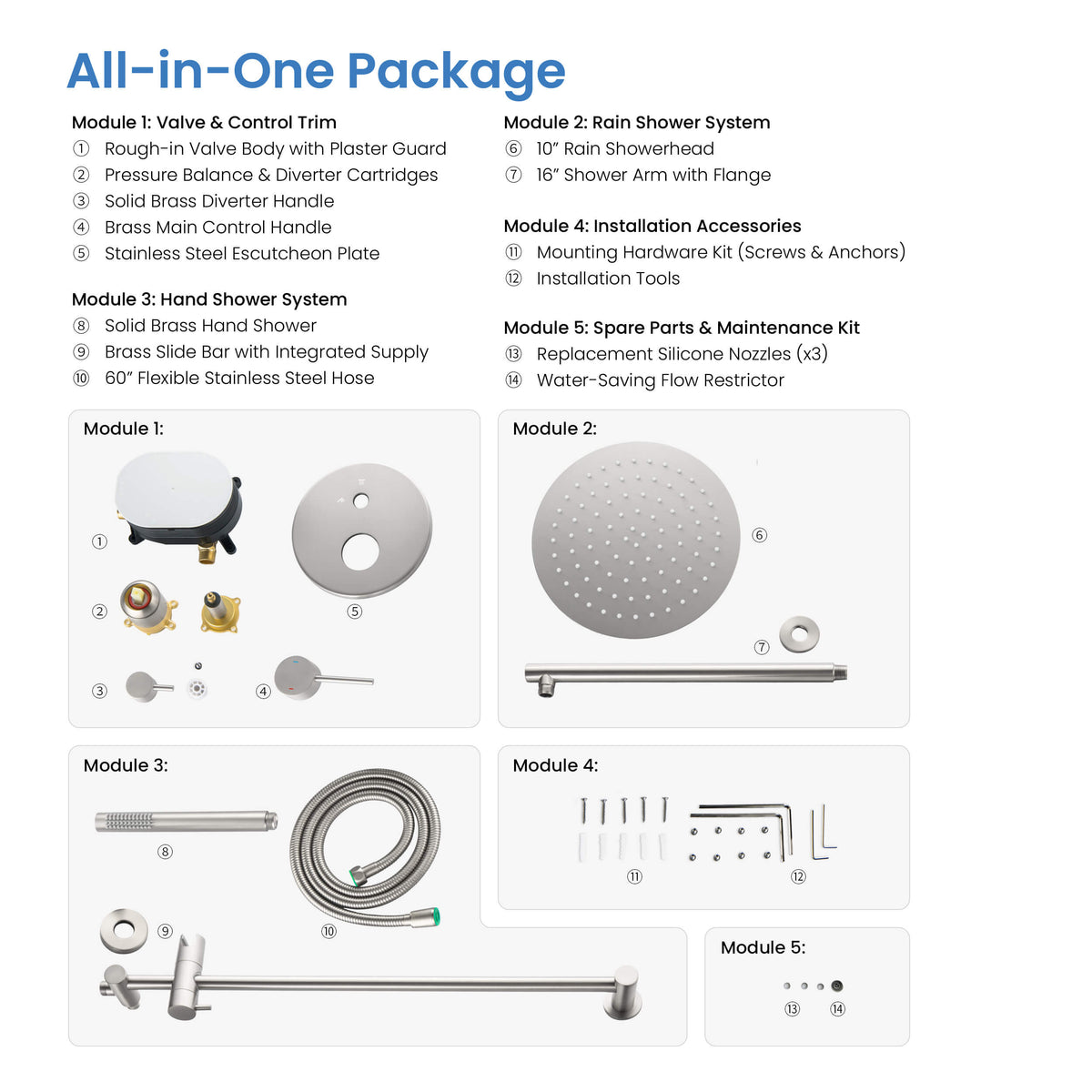 Halo 2-Function Pressure Balanced Complete Shower Faucet Set with Slide Bar - CSF-4019