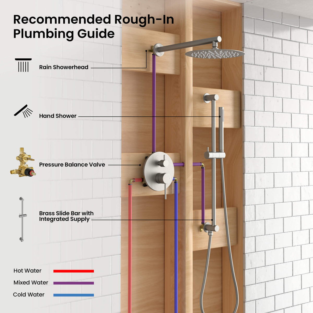 Halo 2-Function Pressure Balanced Complete Shower Faucet Set with Slide Bar - CSF-4019