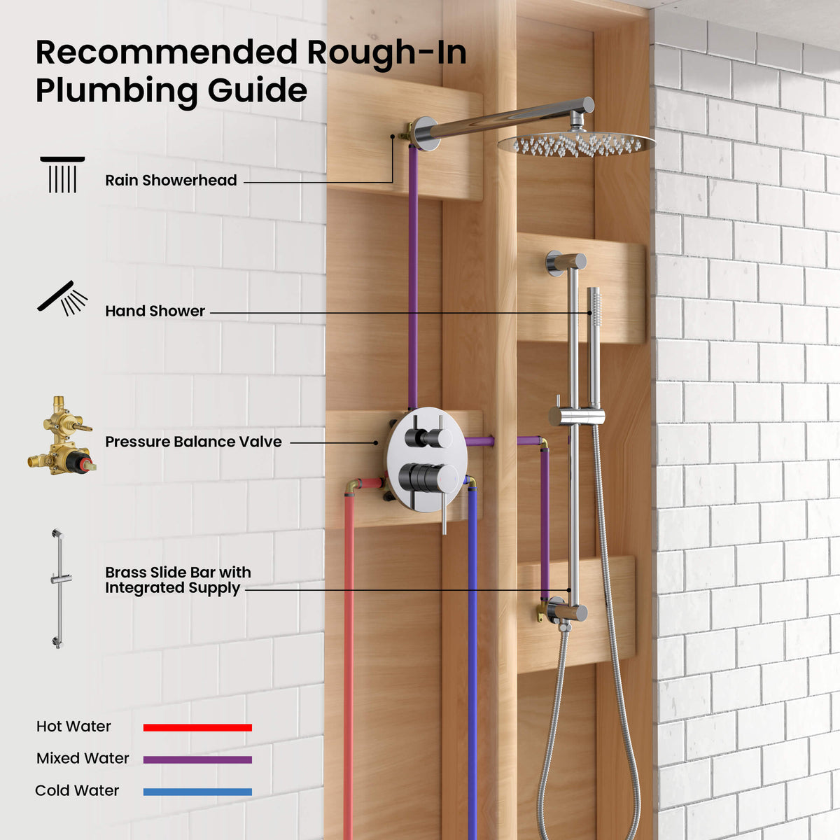 Halo 2-Function Pressure Balanced Complete Shower Faucet Set with Slide Bar - CSF-4019