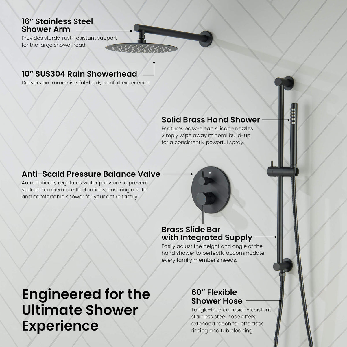 Halo 2-Function Pressure Balanced Complete Shower Faucet Set with Slide Bar - CSF-4019
