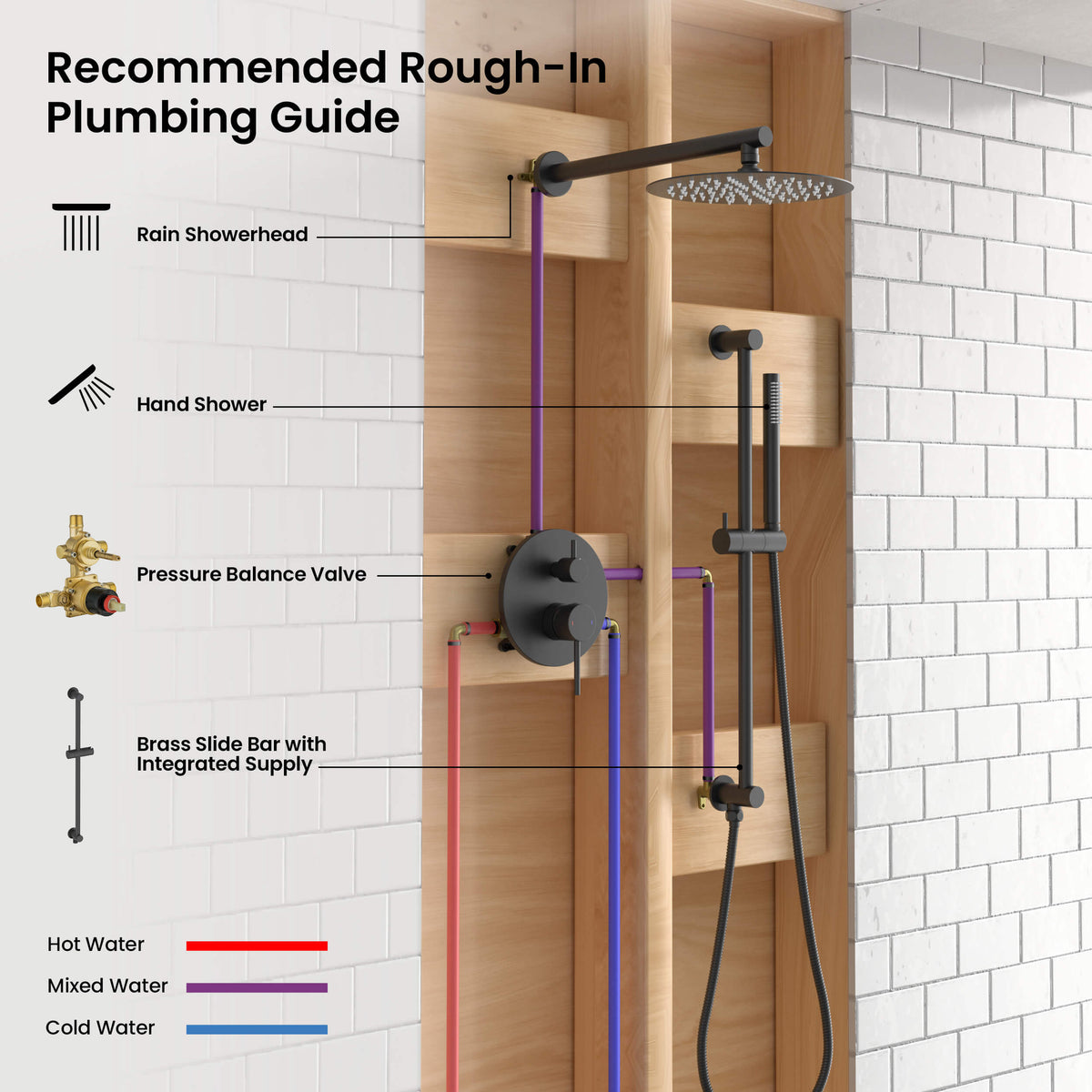 Halo 2-Function Pressure Balanced Complete Shower Faucet Set with Slide Bar - CSF-4019