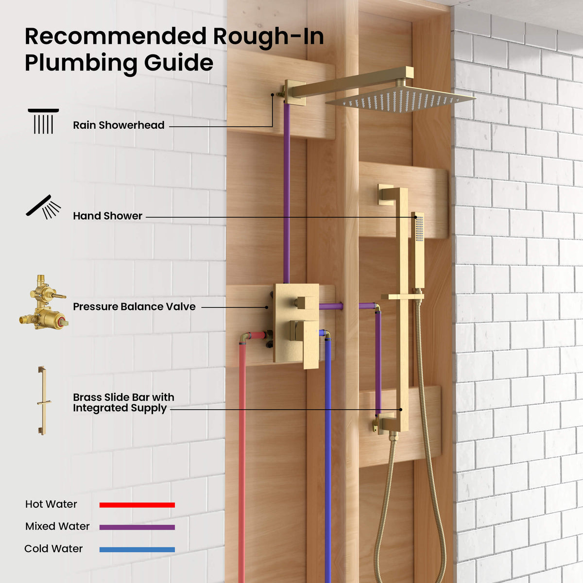 Quadra 2-Function Pressure Balanced Complete Shower Faucet Set with Slide Bar - CSF-4020