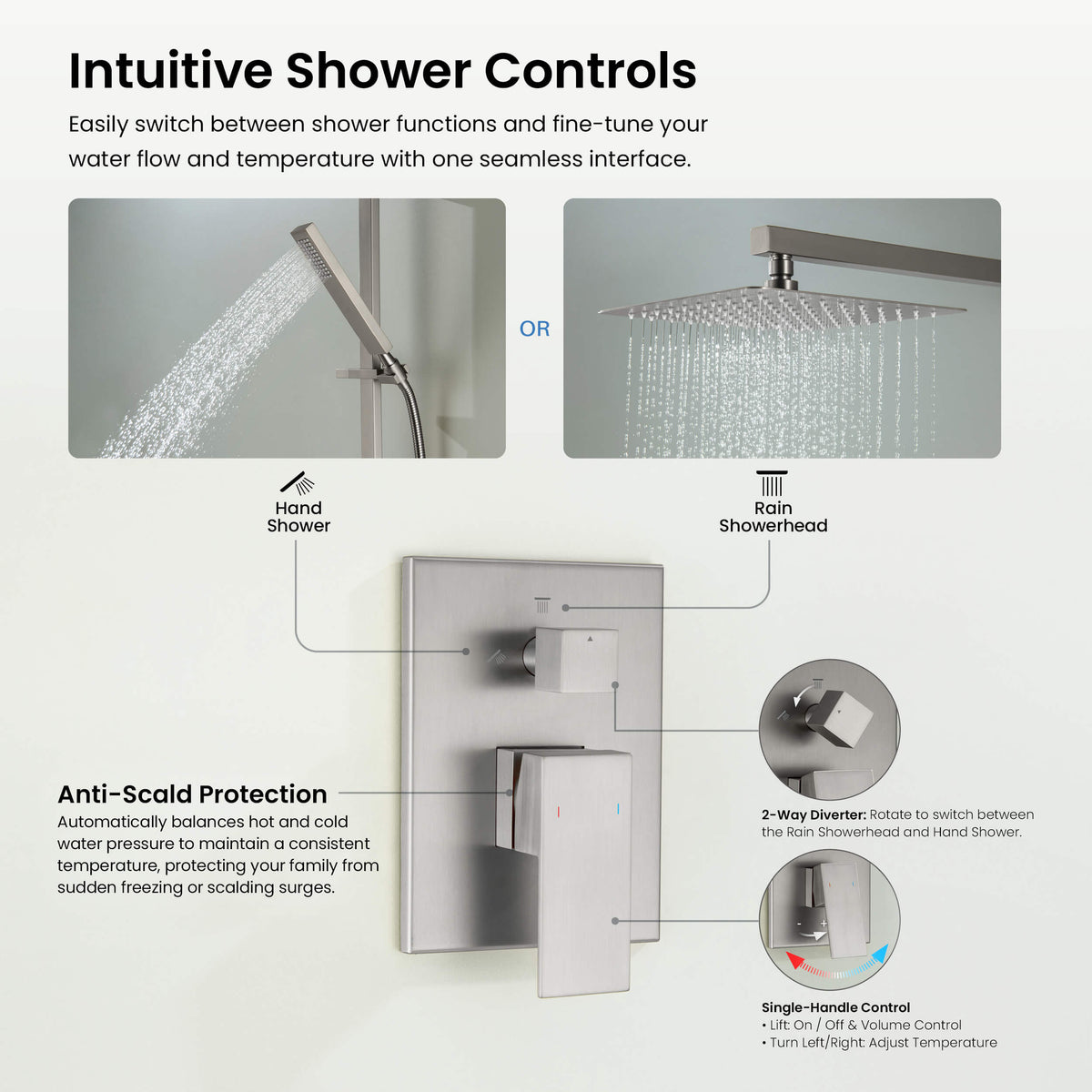 Quadra 2-Function Pressure Balanced Complete Shower Faucet Set with Slide Bar - CSF-4020