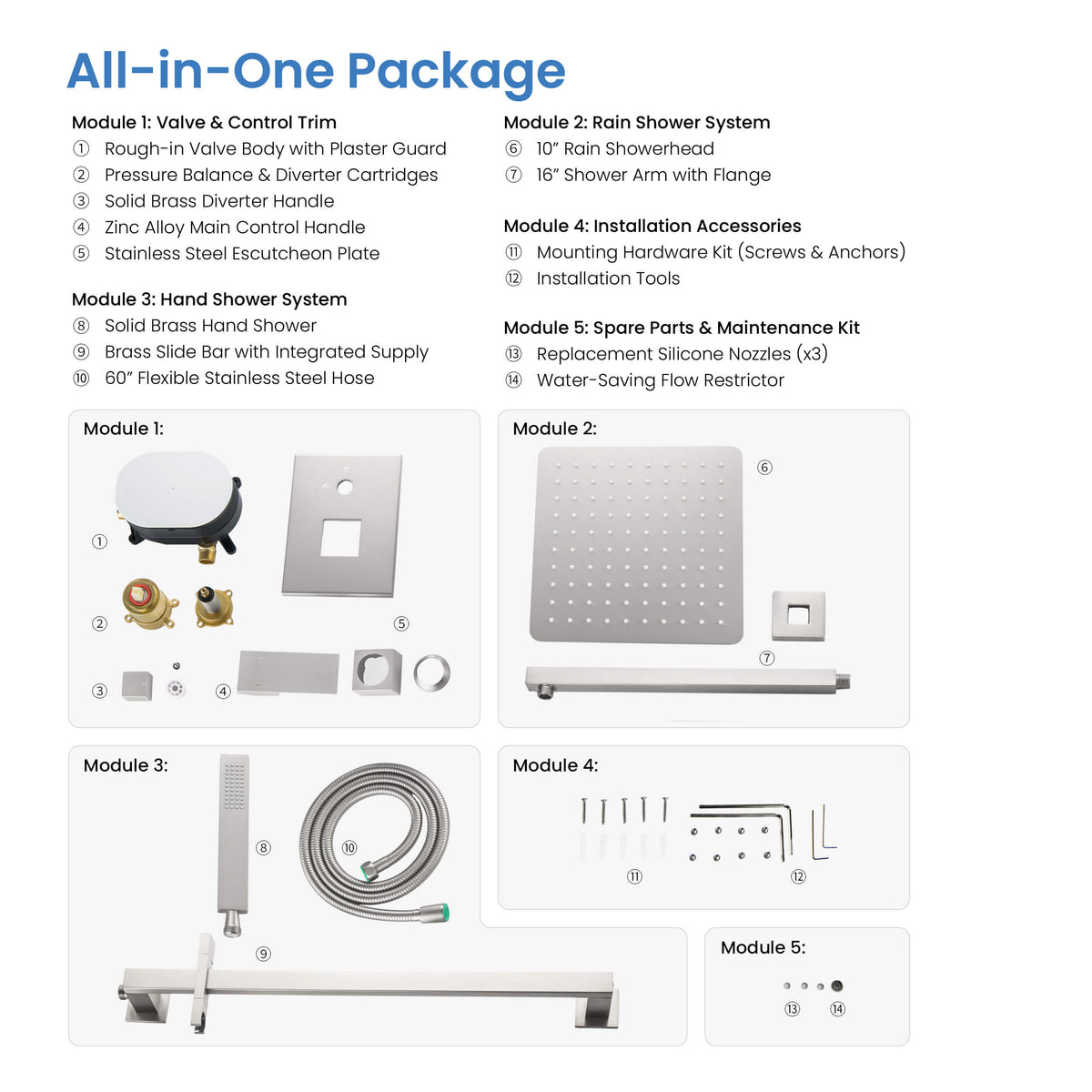 Quadra 2-Function Pressure Balanced Complete Shower Faucet Set with Slide Bar - CSF-4020