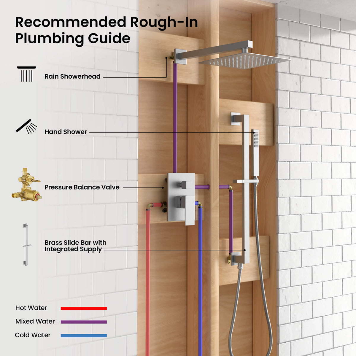 Quadra 2-Function Pressure Balanced Complete Shower Faucet Set with Slide Bar - CSF-4020