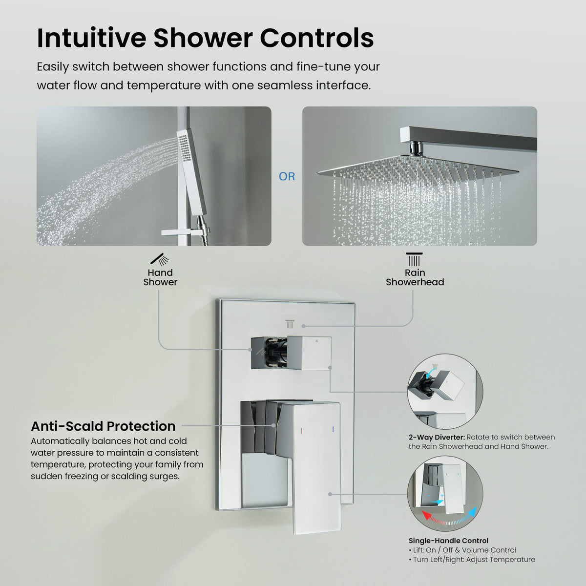 Quadra 2-Function Pressure Balanced Complete Shower Faucet Set with Slide Bar - CSF-4020
