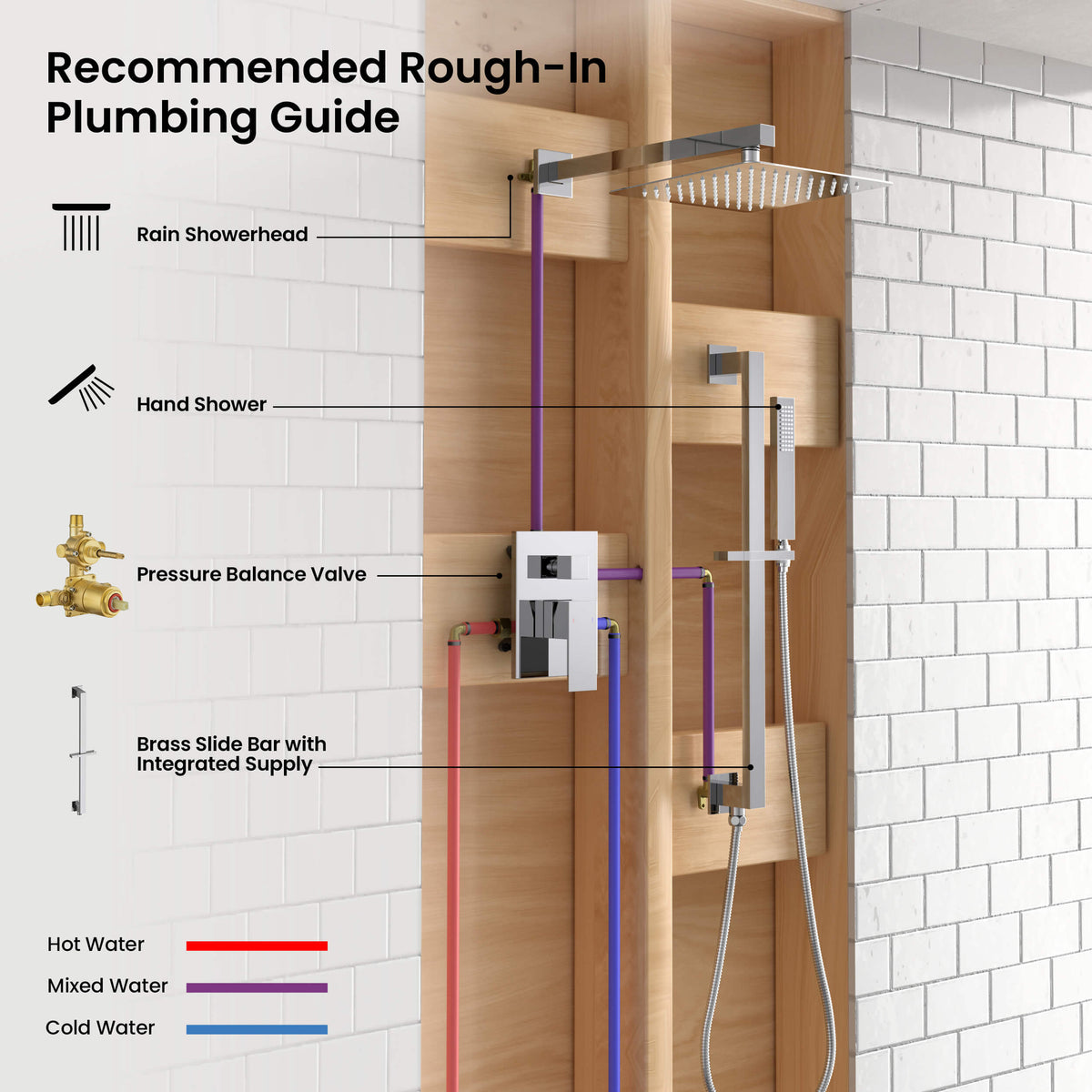 Quadra 2-Function Pressure Balanced Complete Shower Faucet Set with Slide Bar - CSF-4020