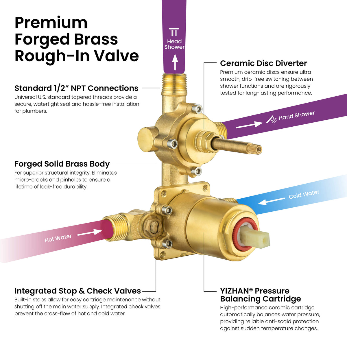Quadra 2-Function Pressure Balanced Complete Shower Faucet Set with Slide Bar - CSF-4020