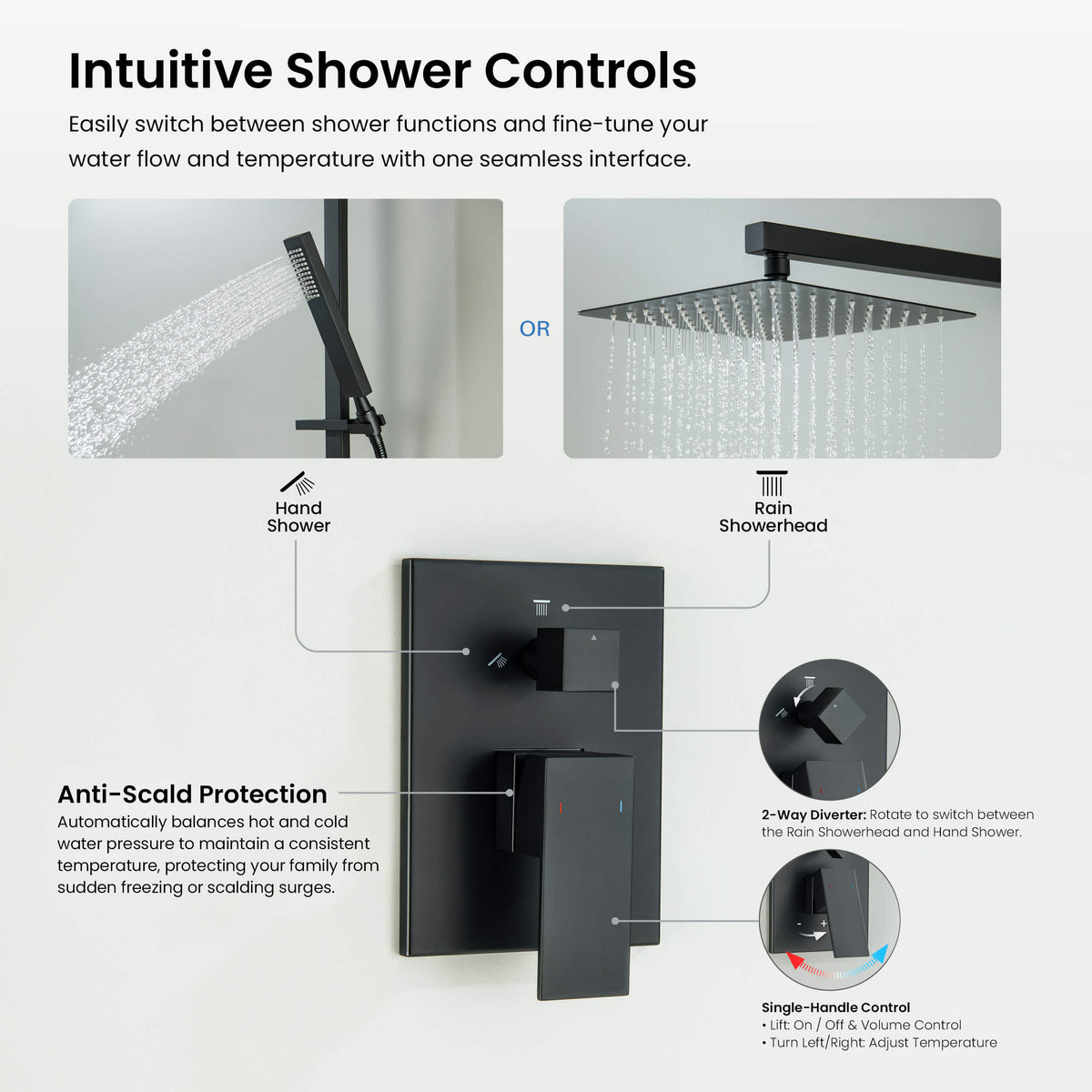 Quadra 2-Function Pressure Balanced Complete Shower Faucet Set with Slide Bar - CSF-4020