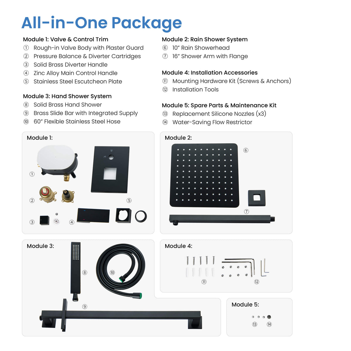 Quadra 2-Function Pressure Balanced Complete Shower Faucet Set with Slide Bar - CSF-4020