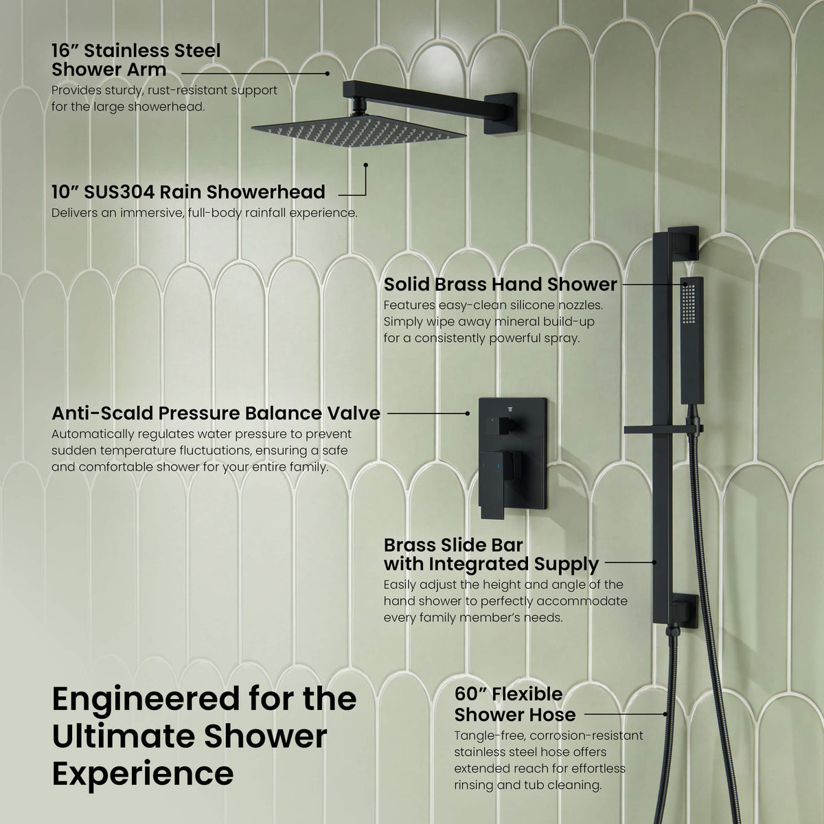 Quadra 2-Function Pressure Balanced Complete Shower Faucet Set with Slide Bar - CSF-4020