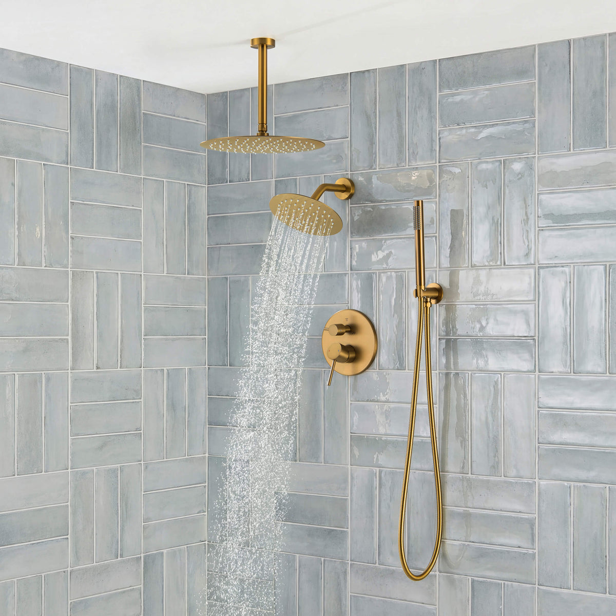 Halo 3-Function Pressure Balanced Complete Shower Faucet Set with Wall Mount, Ceiling Mount, and Handheld Shower Heads - CSF-4021