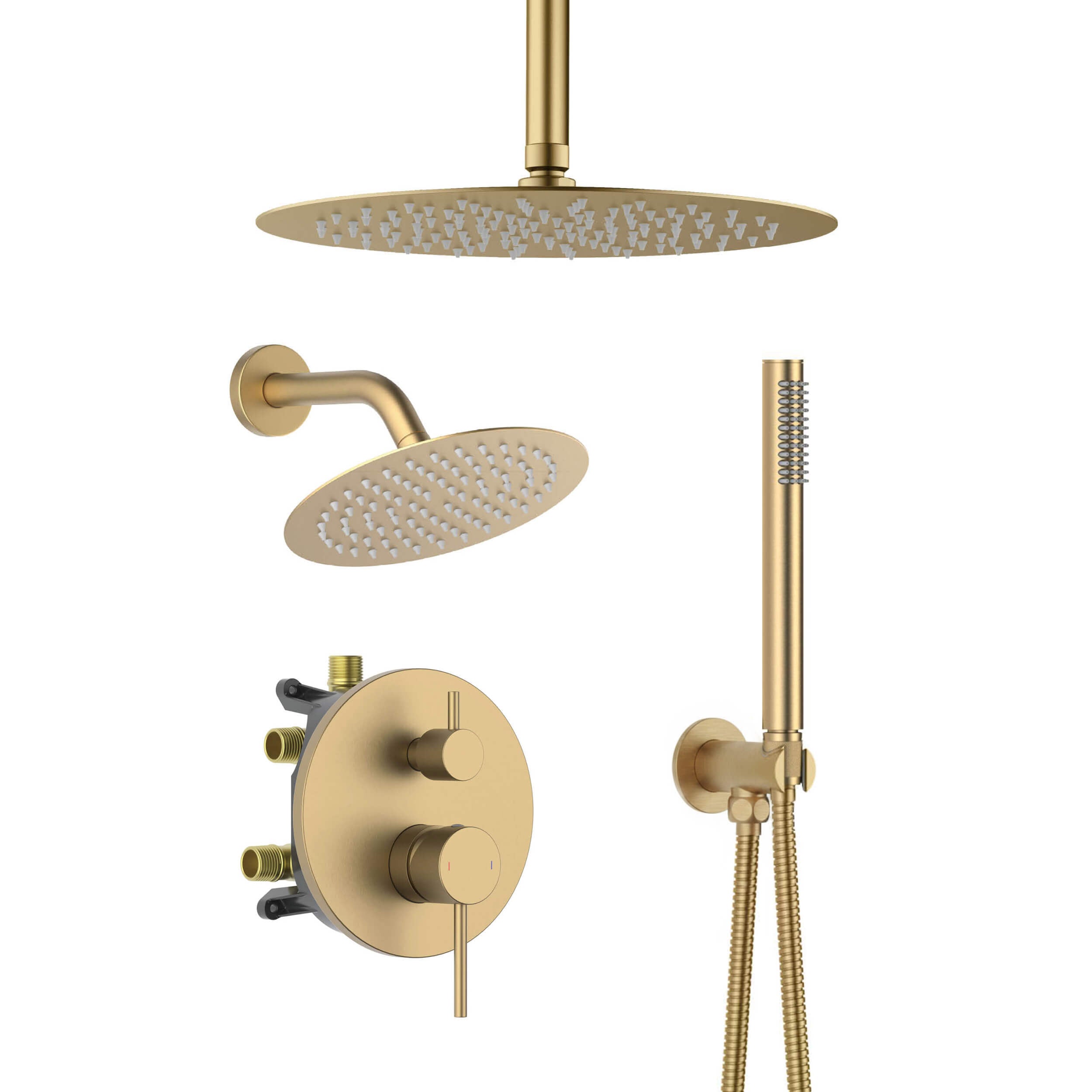 Halo 3-Function Pressure Balanced Complete Shower Faucet Set with Wall Mount, Ceiling Mount, and Handheld Shower Heads - CSF-4021