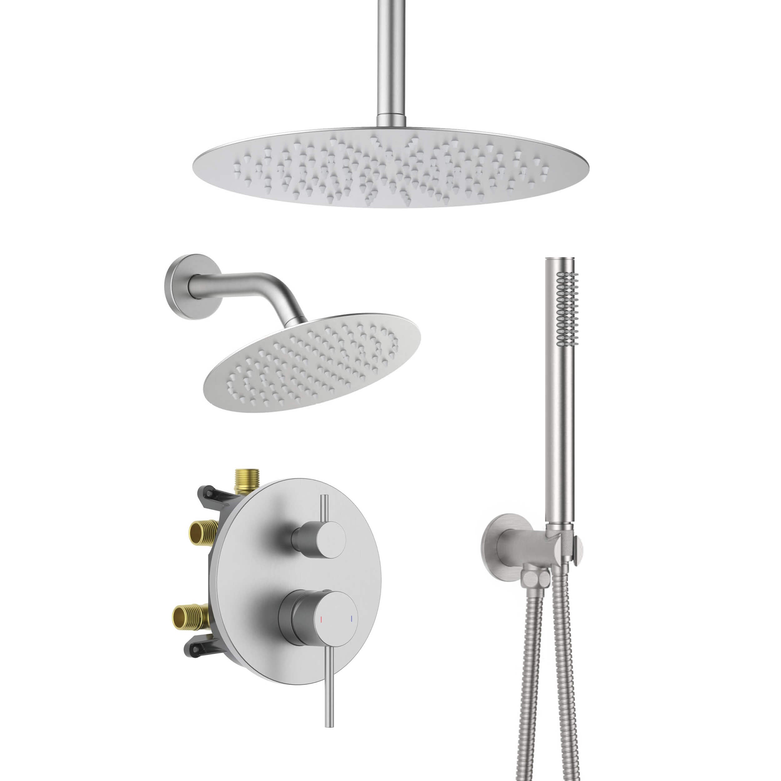 Halo 3-Function Pressure Balanced Complete Shower Faucet Set with Wall Mount, Ceiling Mount, and Handheld Shower Heads - CSF-4021