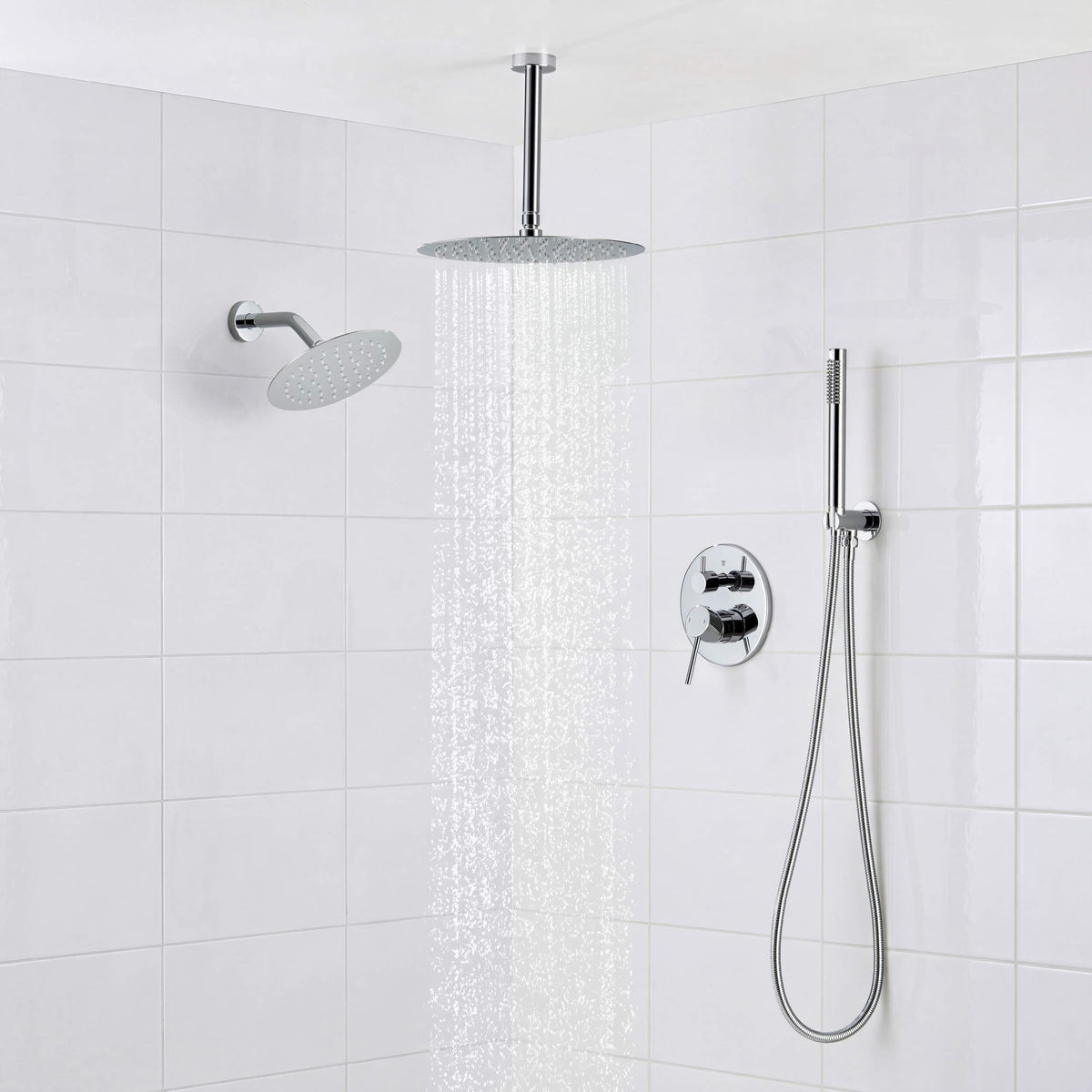 Halo 3-Function Pressure Balanced Complete Shower Faucet Set with Wall Mount, Ceiling Mount, and Handheld Shower Heads - CSF-4021