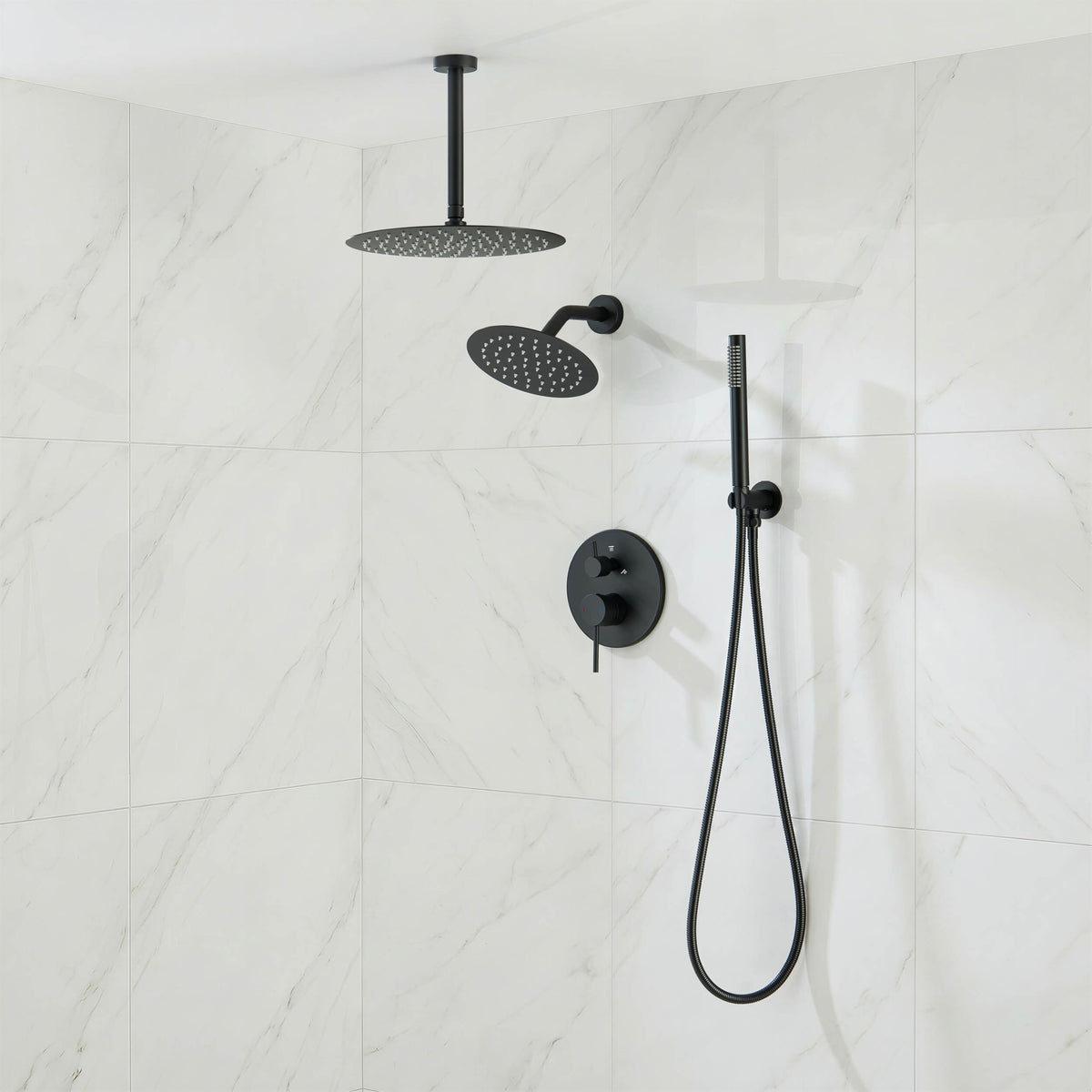 Halo 3-Function Pressure Balanced Complete Shower Faucet Set with Wall Mount, Ceiling Mount, and Handheld Shower Heads - CSF-4021