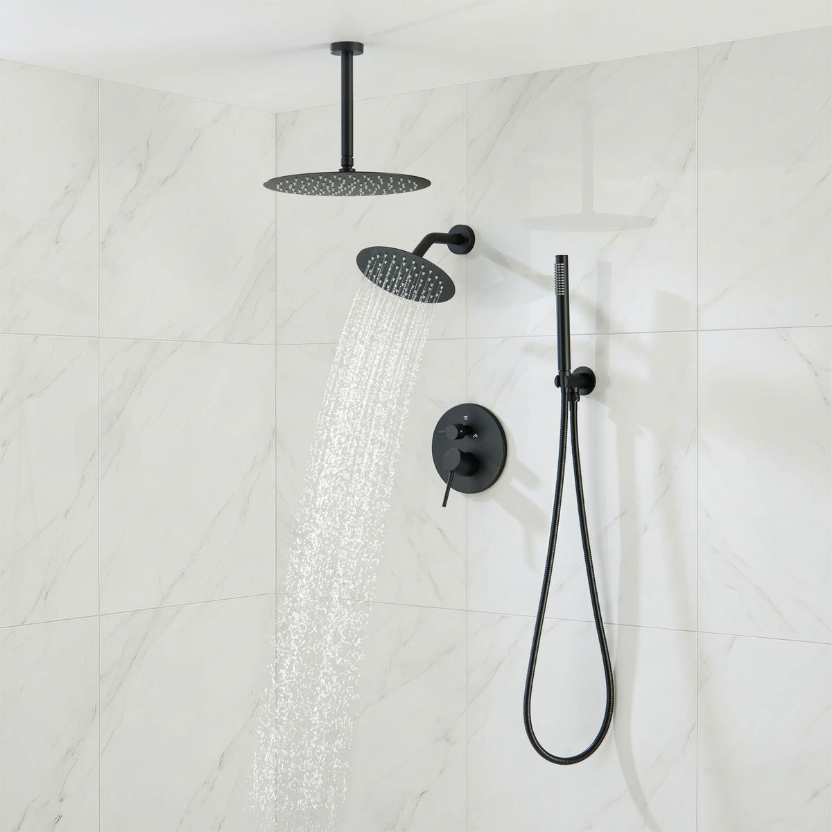 Halo 3-Function Pressure Balanced Complete Shower Faucet Set with Wall Mount, Ceiling Mount, and Handheld Shower Heads - CSF-4021
