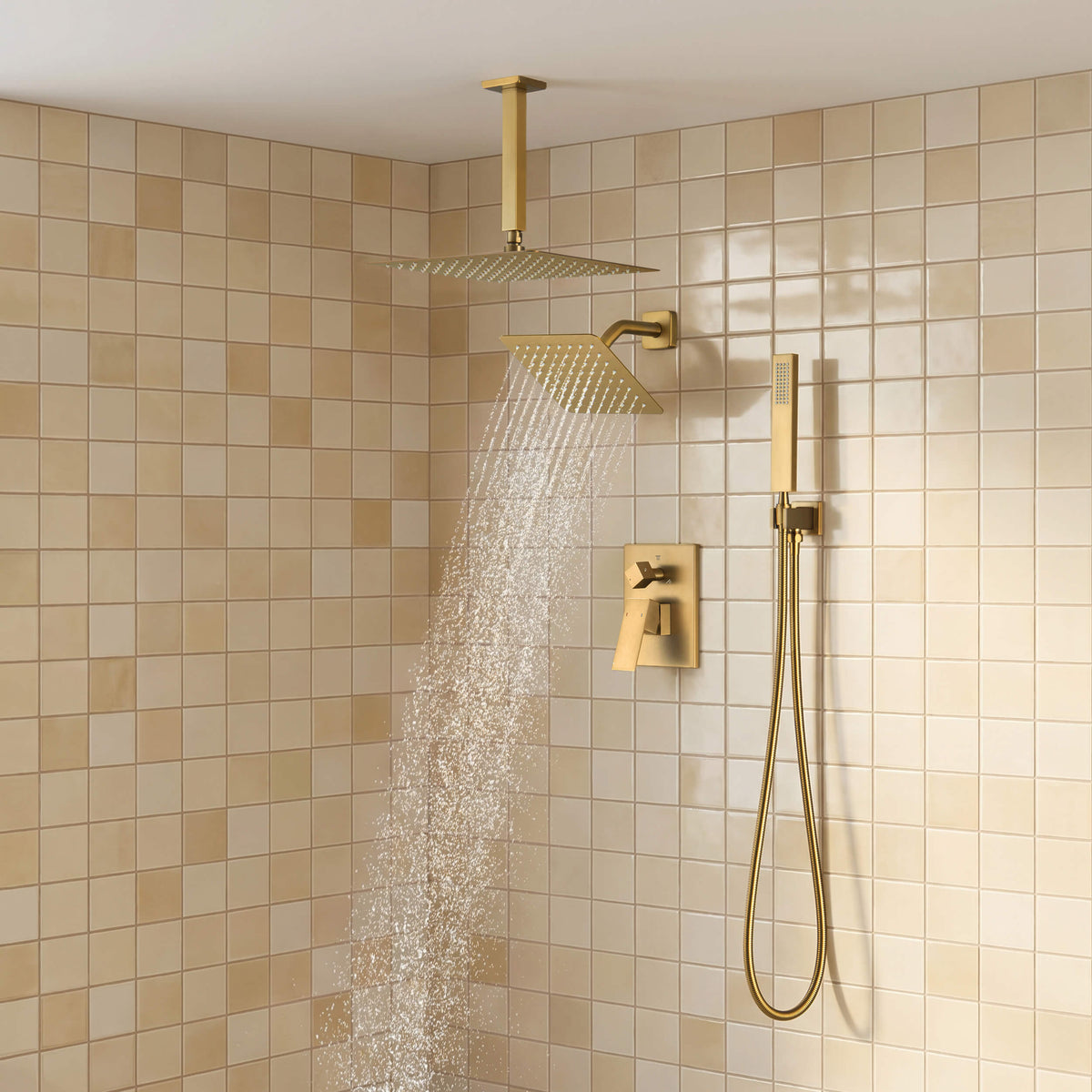 Quadra 3-Function Pressure Balanced Complete Shower Faucet Set with Wall Mount, Ceiling Mount, and Handheld Shower Heads - CSF-4022