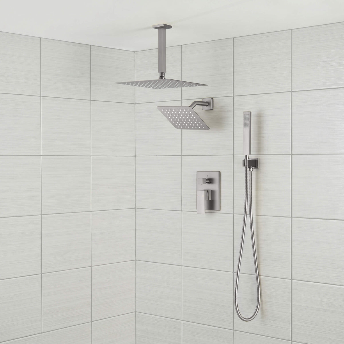 Quadra 3-Function Pressure Balanced Complete Shower Faucet Set with Wall Mount, Ceiling Mount, and Handheld Shower Heads - CSF-4022