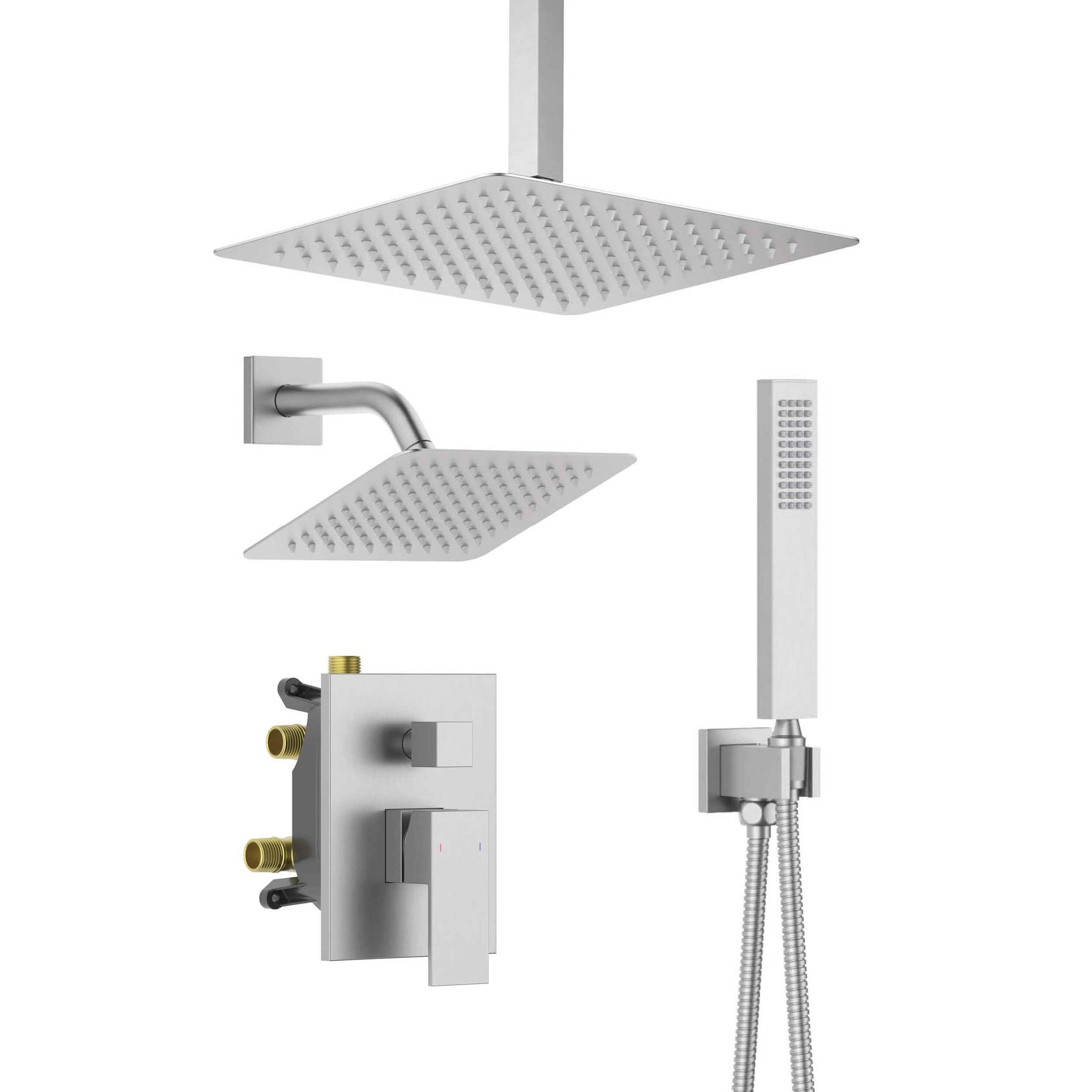 Quadra 3-Function Pressure Balanced Complete Shower Faucet Set with Wall Mount, Ceiling Mount, and Handheld Shower Heads - CSF-4022