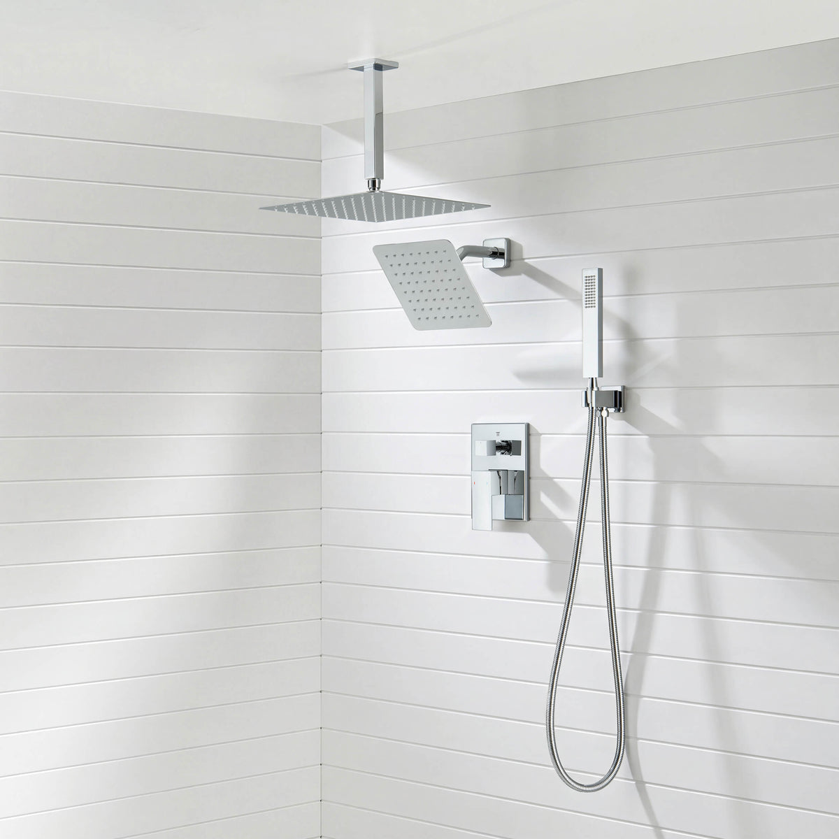 Quadra 3-Function Pressure Balanced Complete Shower Faucet Set with Wall Mount, Ceiling Mount, and Handheld Shower Heads - CSF-4022