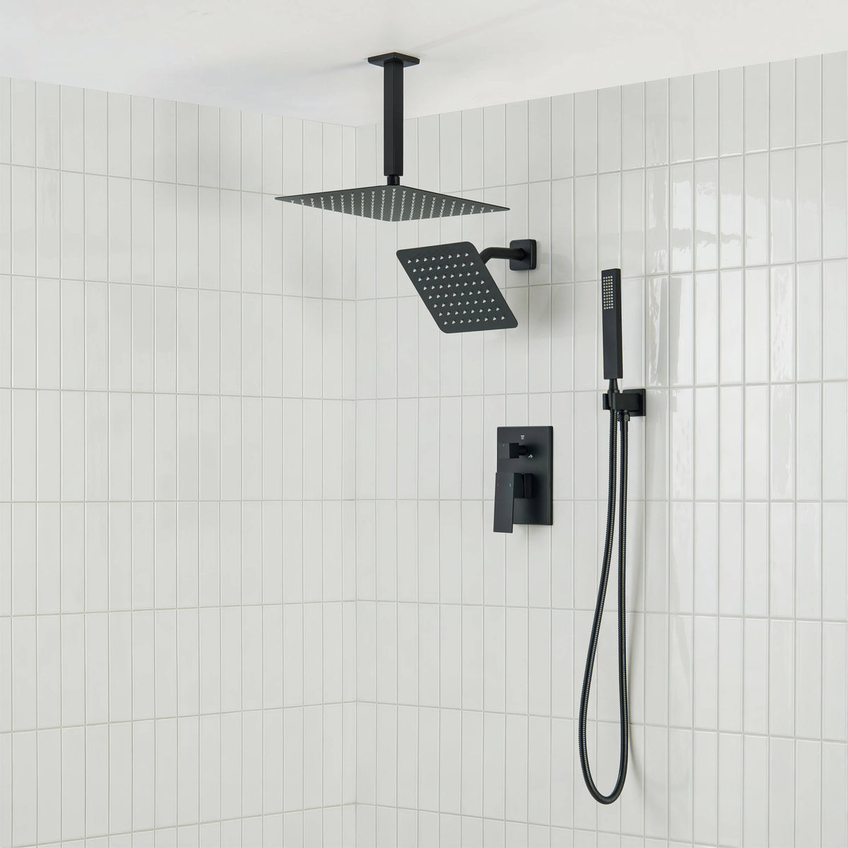 Quadra 3-Function Pressure Balanced Complete Shower Faucet Set with Wall Mount, Ceiling Mount, and Handheld Shower Heads - CSF-4022