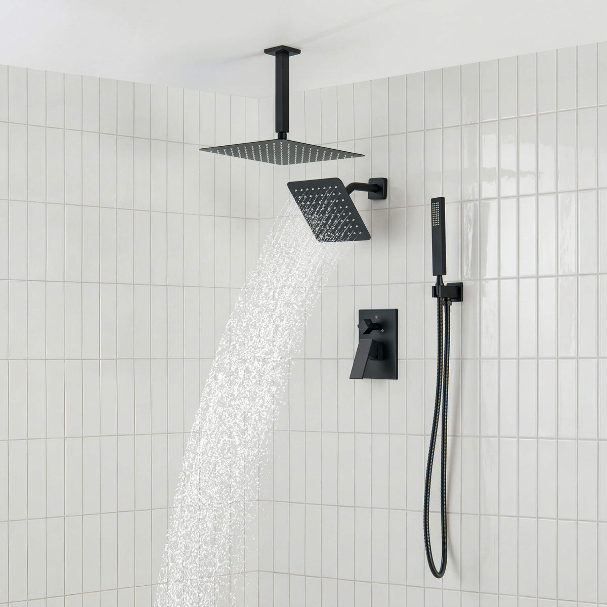 Quadra 3-Function Pressure Balanced Complete Shower Faucet Set with Wall Mount, Ceiling Mount, and Handheld Shower Heads - CSF-4022