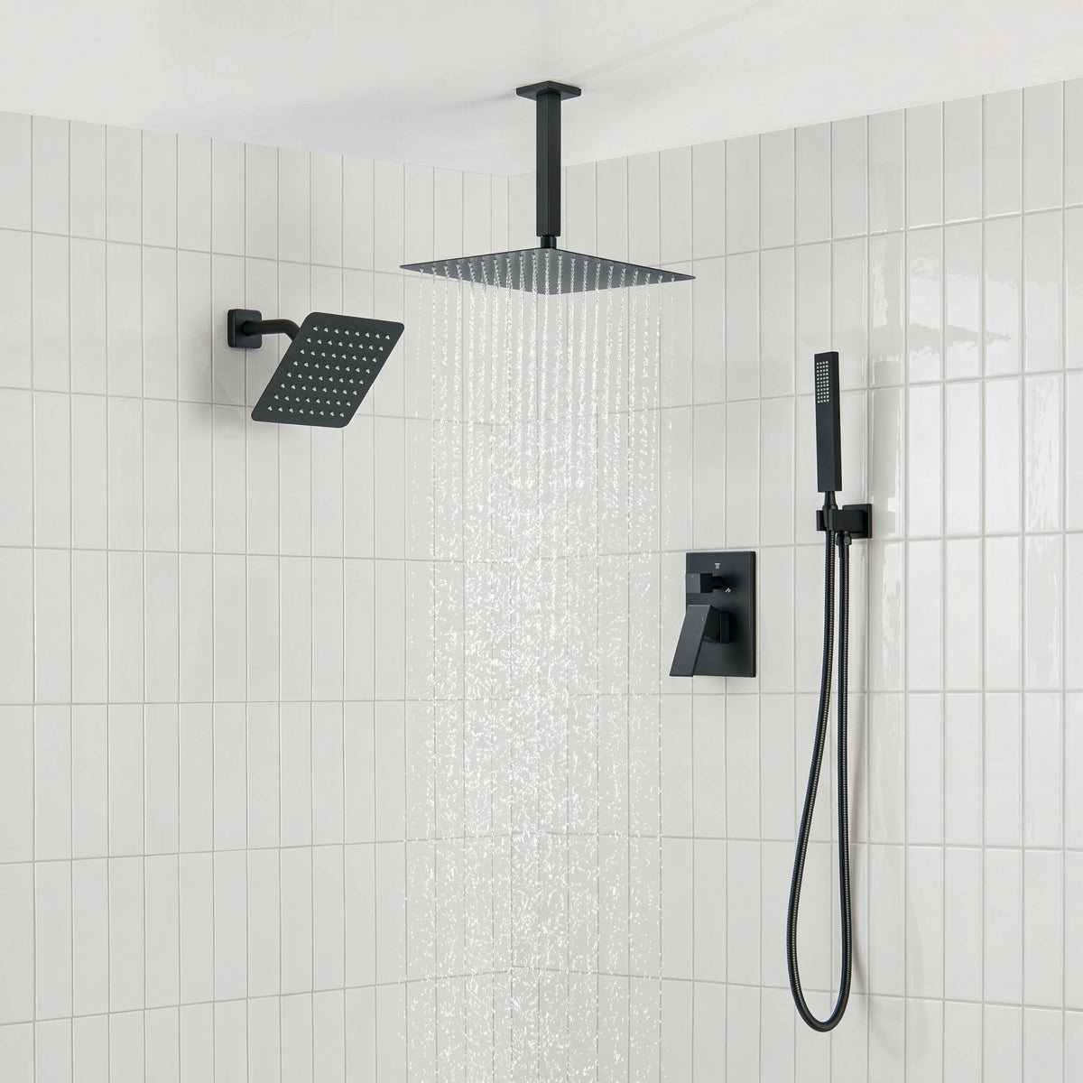 Quadra 3-Function Pressure Balanced Complete Shower Faucet Set with Wall Mount, Ceiling Mount, and Handheld Shower Heads - CSF-4022