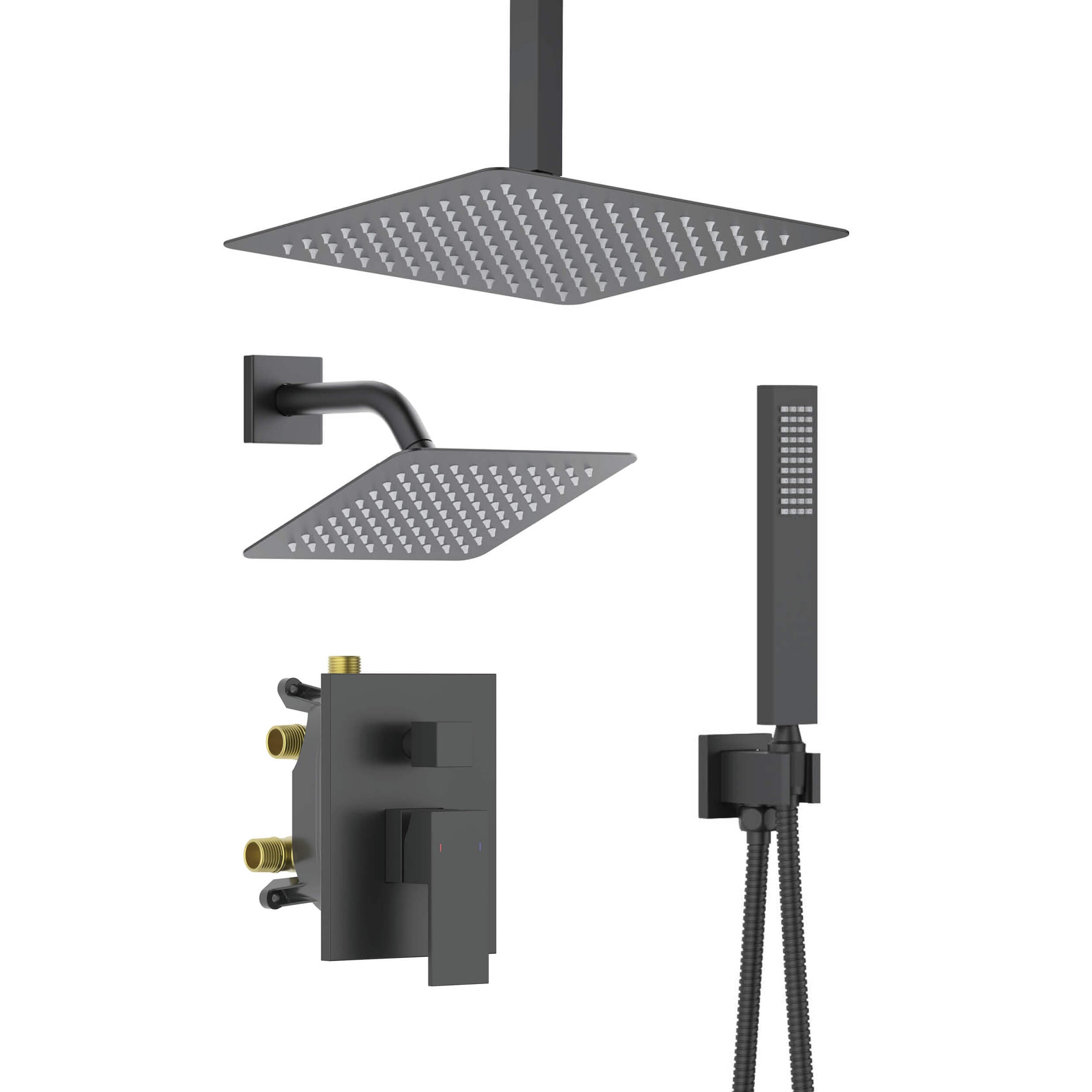Quadra 3-Function Pressure Balanced Complete Shower Faucet Set with Wall Mount, Ceiling Mount, and Handheld Shower Heads - CSF-4022