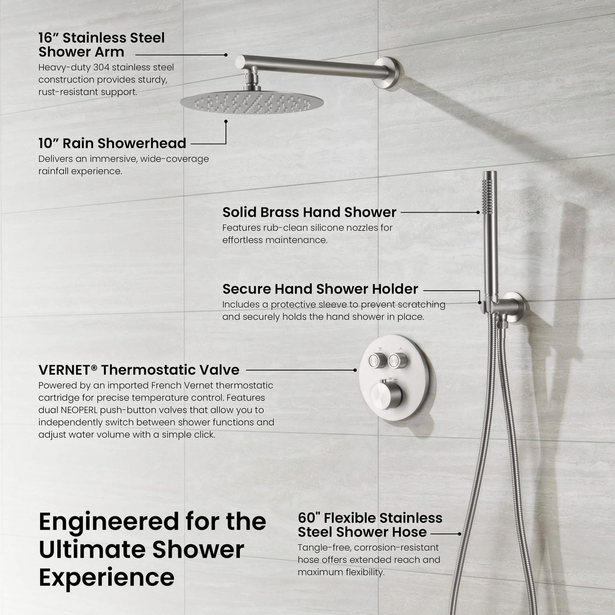 Halo 2-Function Thermostatic Complete Shower Faucet Set - CSF-4023