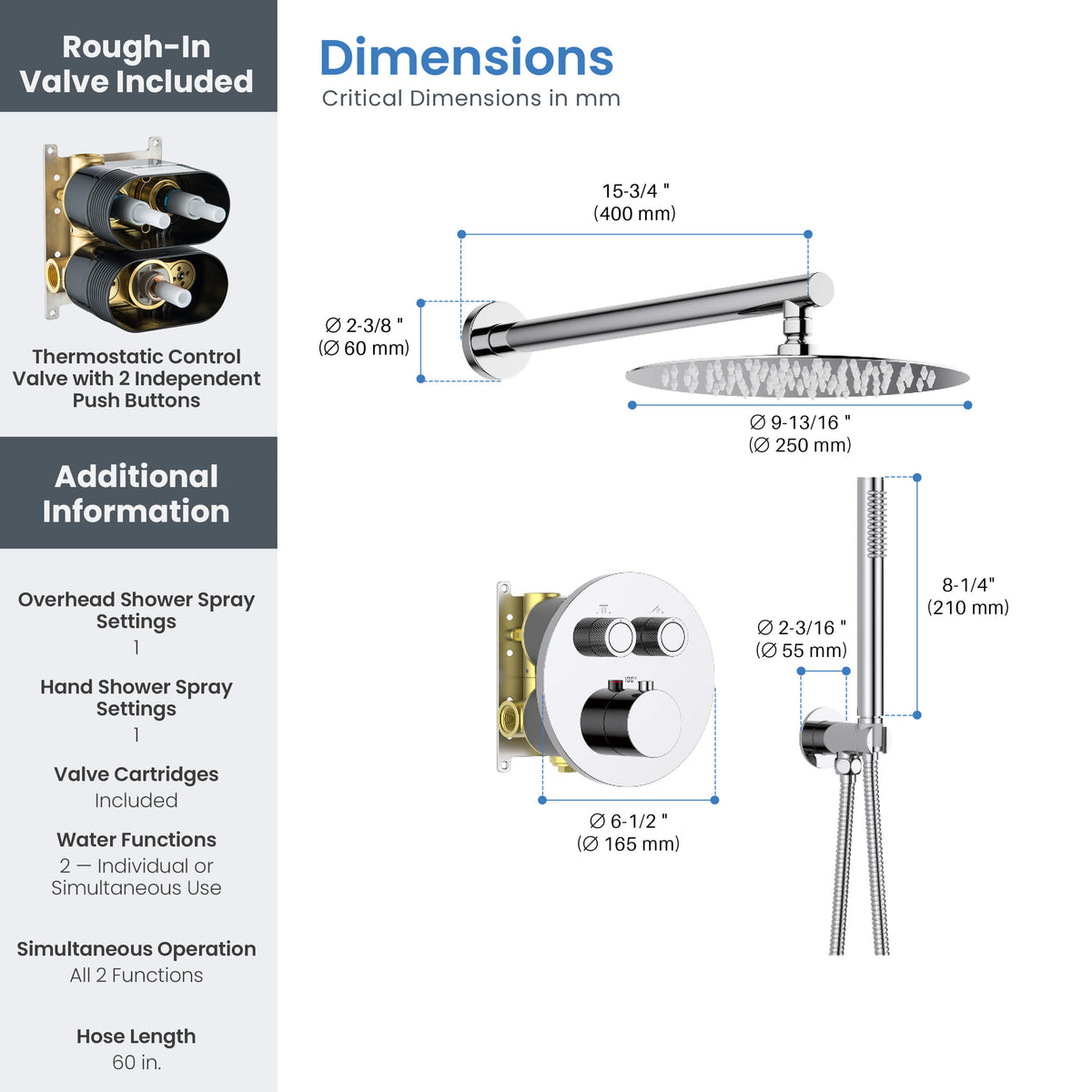 Halo 2-Function Thermostatic Complete Shower Faucet Set - CSF-4023