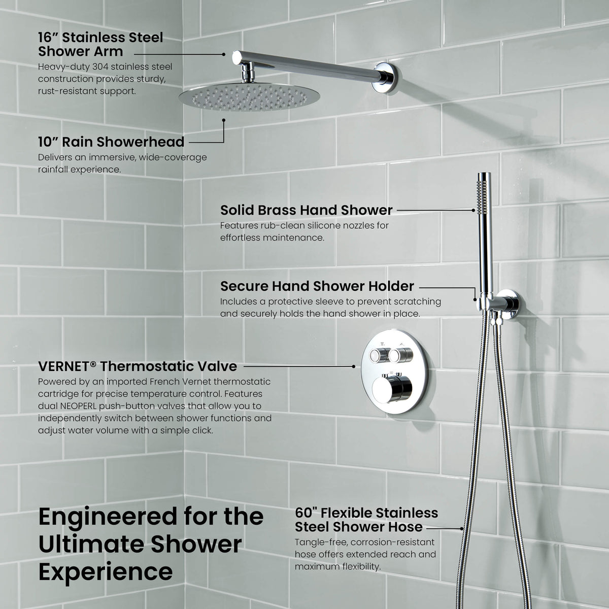 Halo 2-Function Thermostatic Complete Shower Faucet Set - CSF-4023