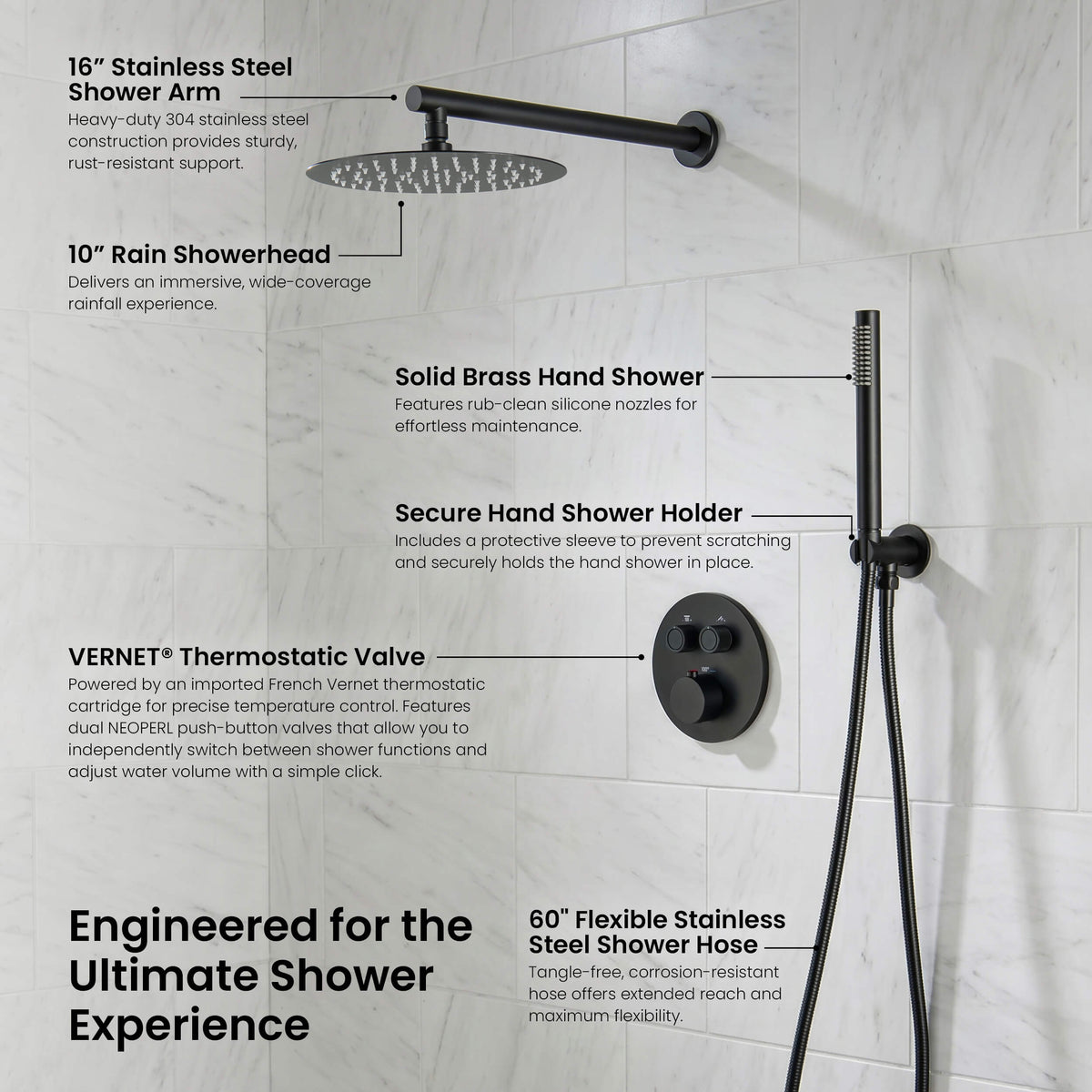 Halo 2-Function Thermostatic Complete Shower Faucet Set - CSF-4023